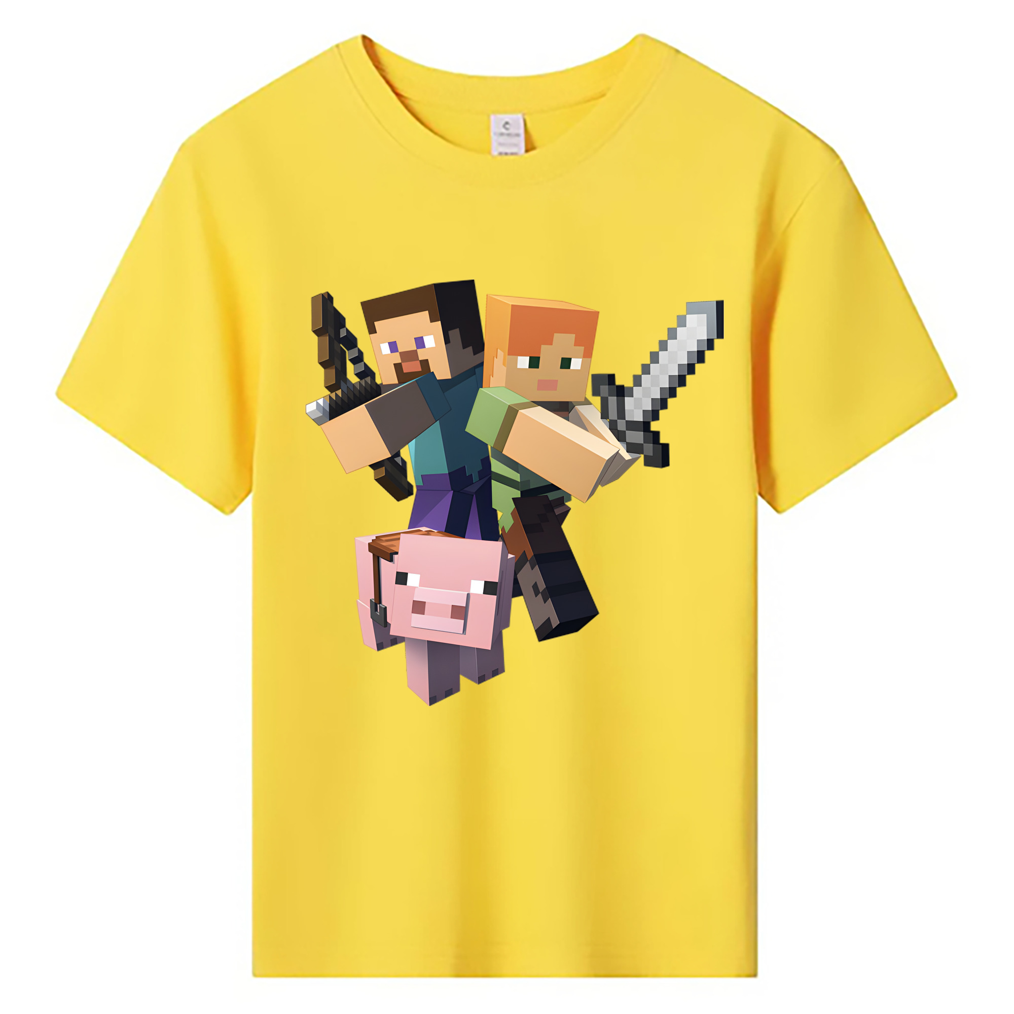 （画像用） マインクラフト ブロックの世界 Minecraft MC Block world 綿100％キッズTシャツ（フロントプリント）