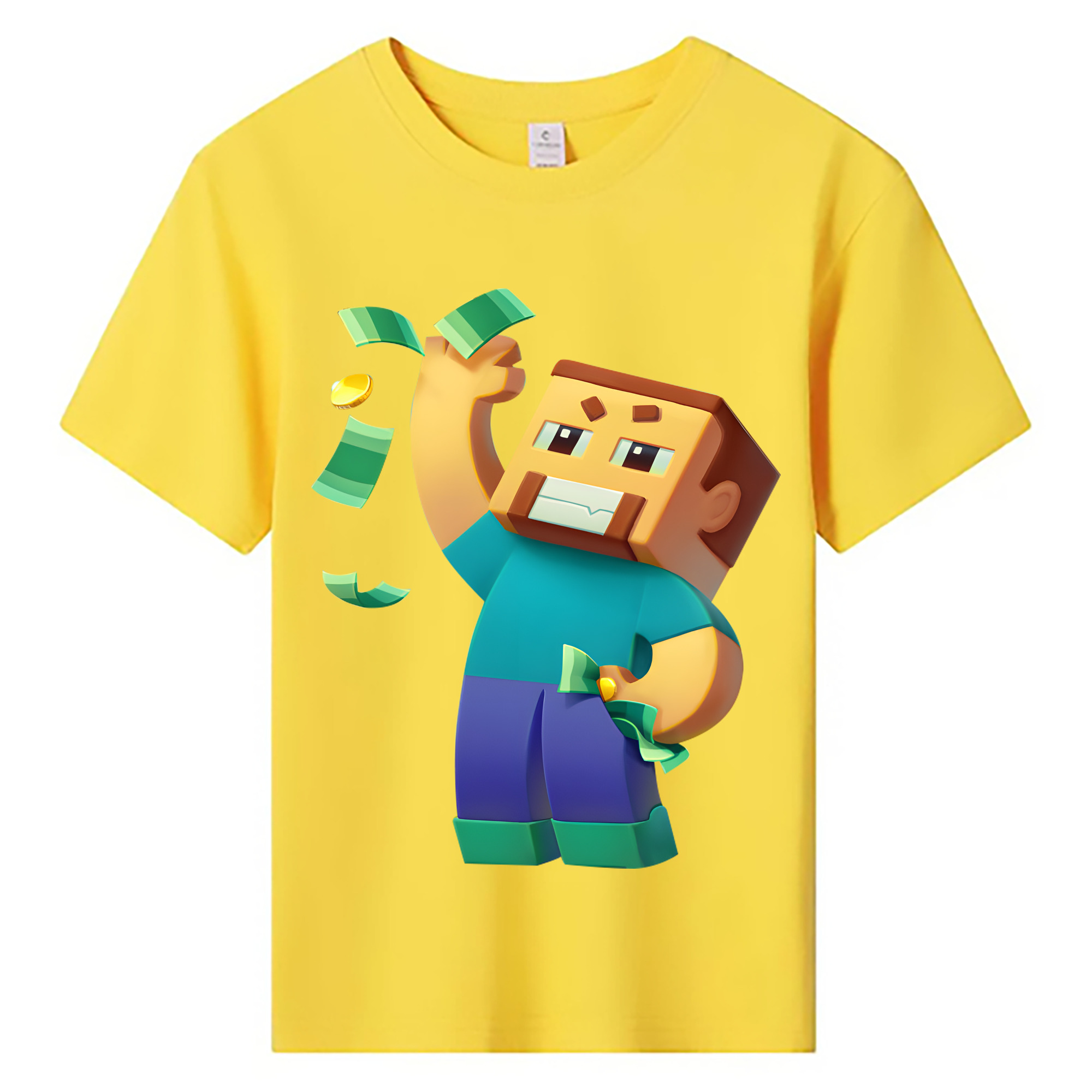 （画像用） マインクラフト ブロックの世界 Minecraft MC Block world 綿100％キッズTシャツ（フロントプリント）