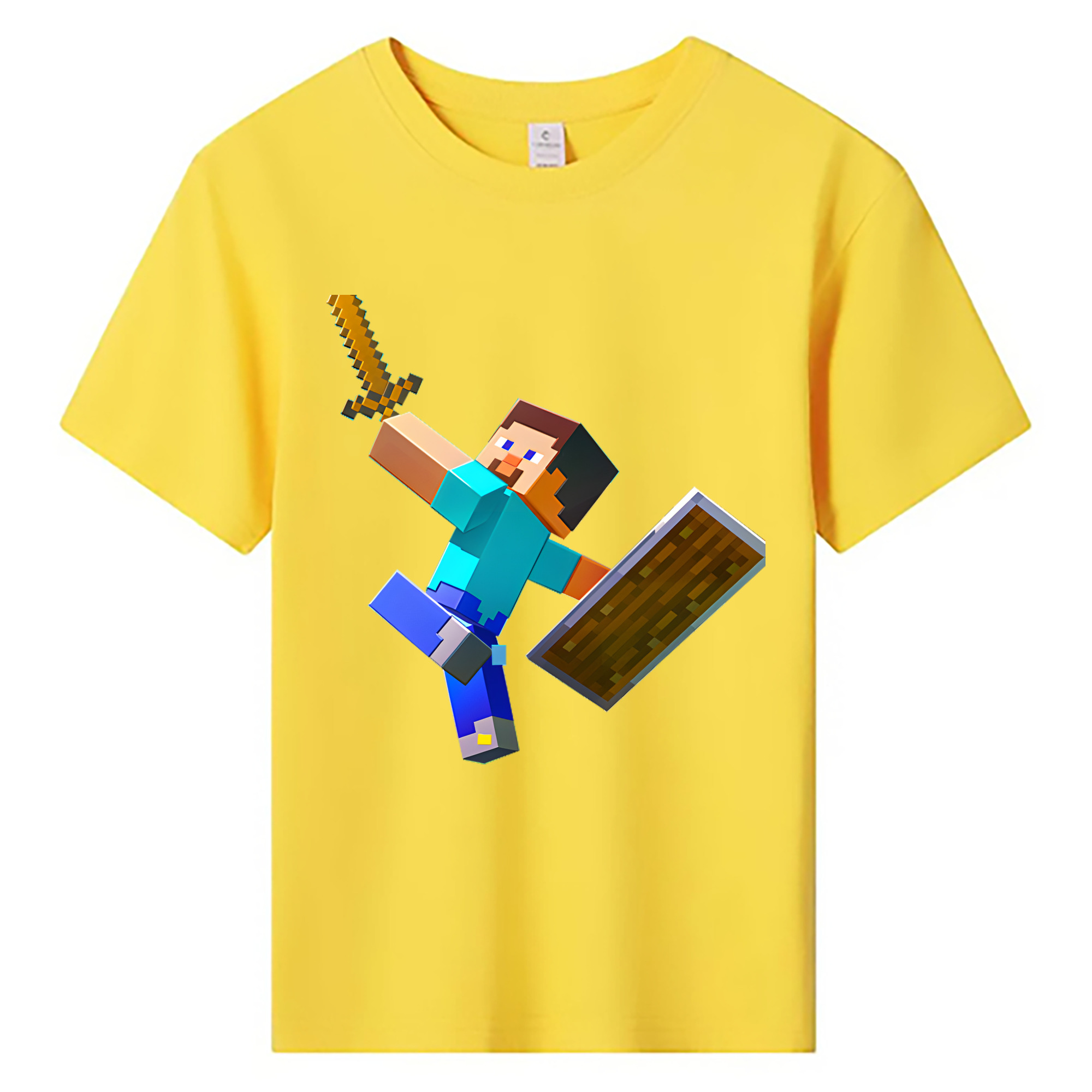 （画像用） マインクラフト ブロックの世界 Minecraft MC Block world 綿100％キッズTシャツ（フロントプリント）