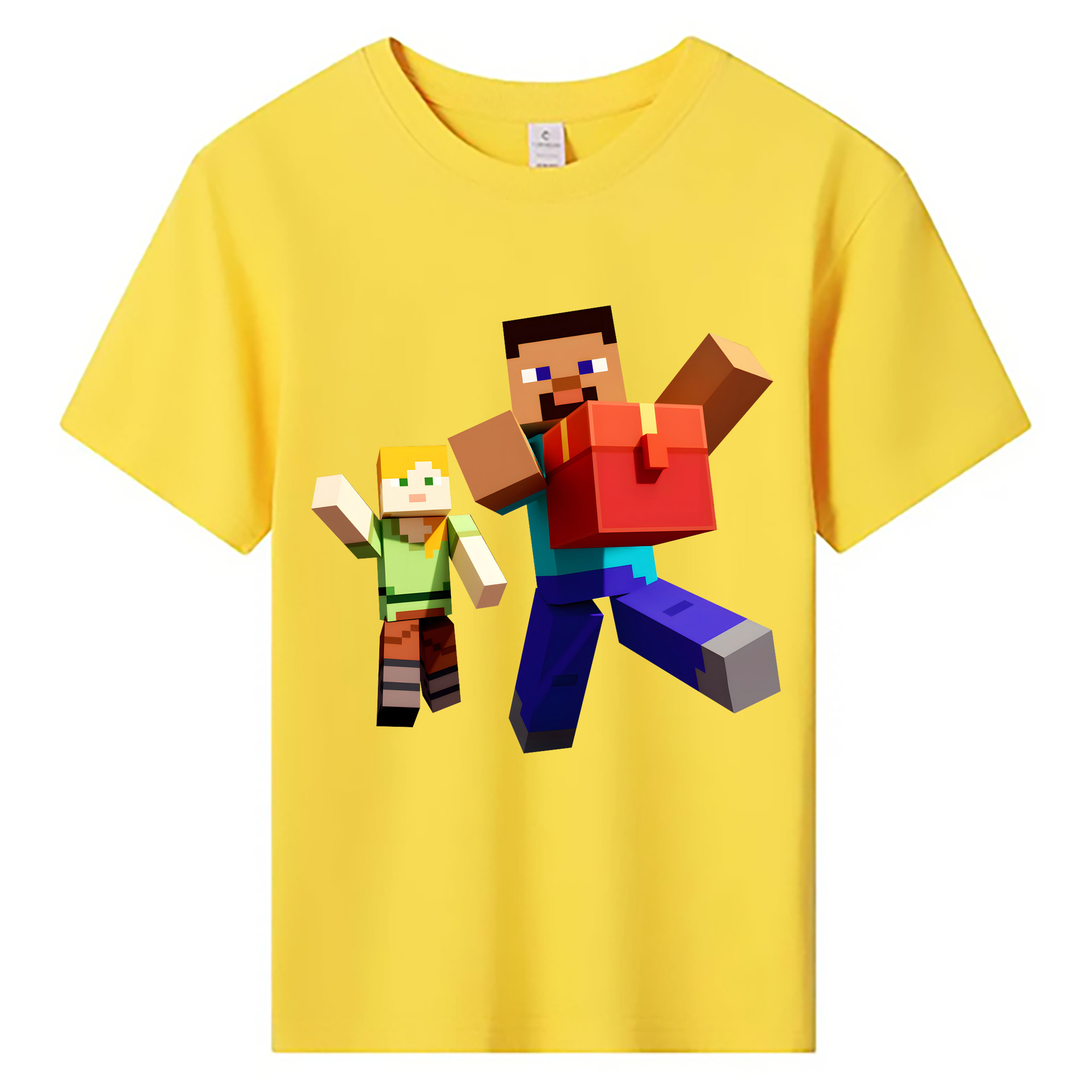 （画像用） マインクラフト ブロックの世界 Minecraft MC Block world 綿100％キッズTシャツ（フロントプリント）