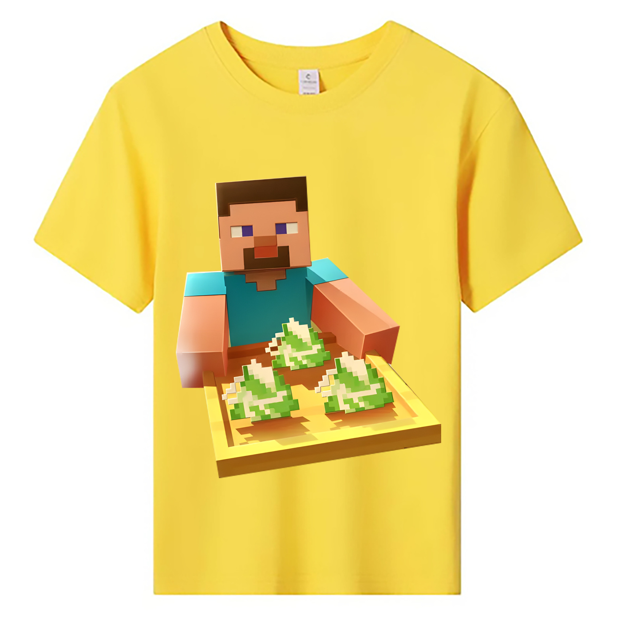（画像用） マインクラフト ブロックの世界 Minecraft MC Block world 綿100％キッズTシャツ（フロントプリント）