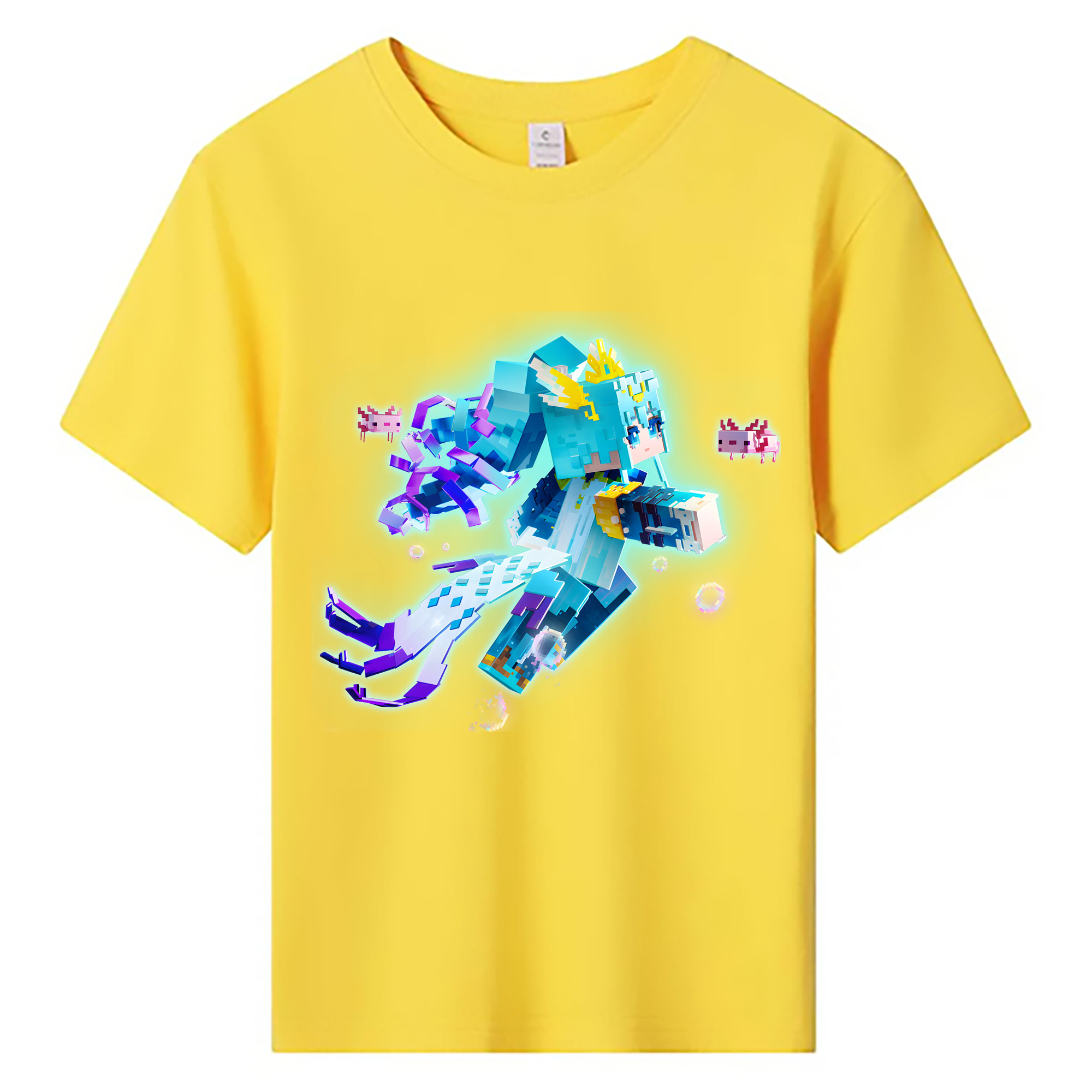 （画像用） マインクラフト ブロックの世界 Minecraft MC Block world 綿100％キッズTシャツ（フロントプリント）