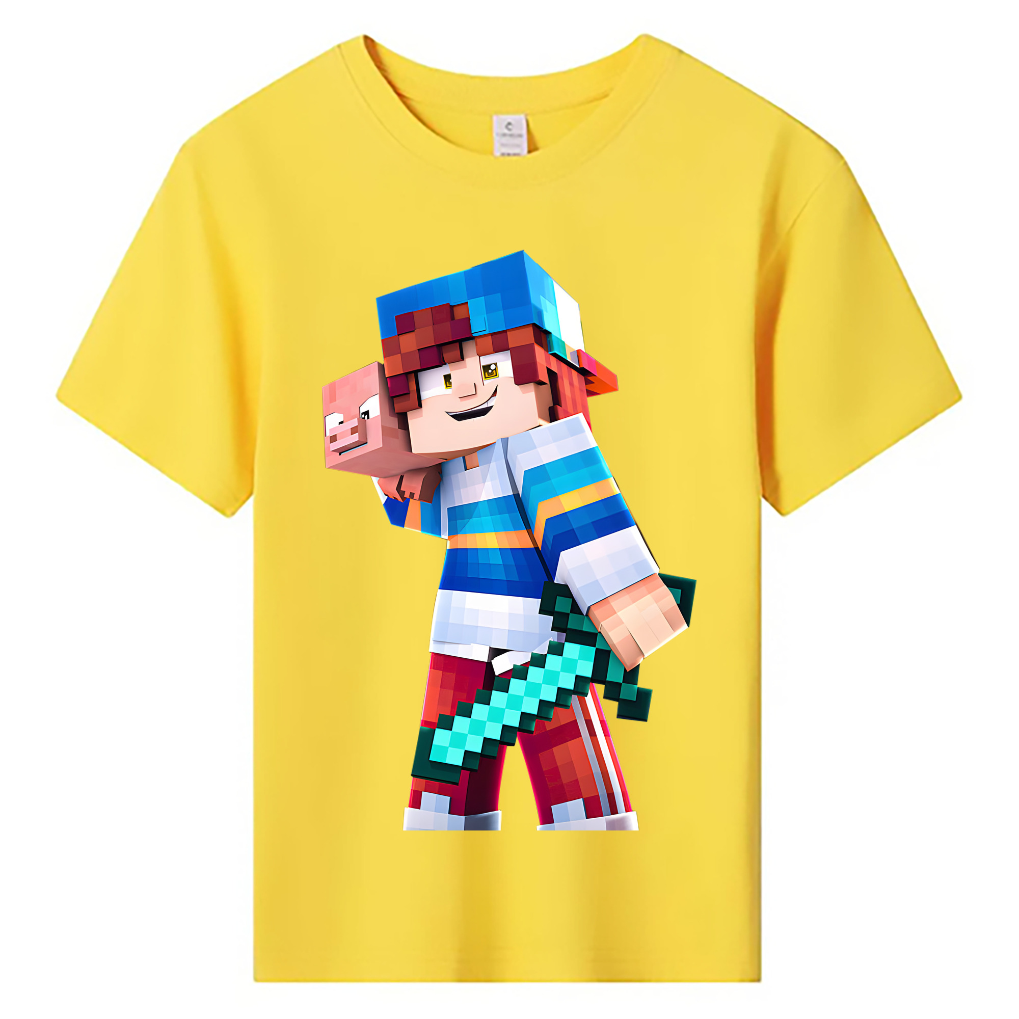 （画像用） マインクラフト ブロックの世界 Minecraft MC Block world 綿100％キッズTシャツ（フロントプリント）