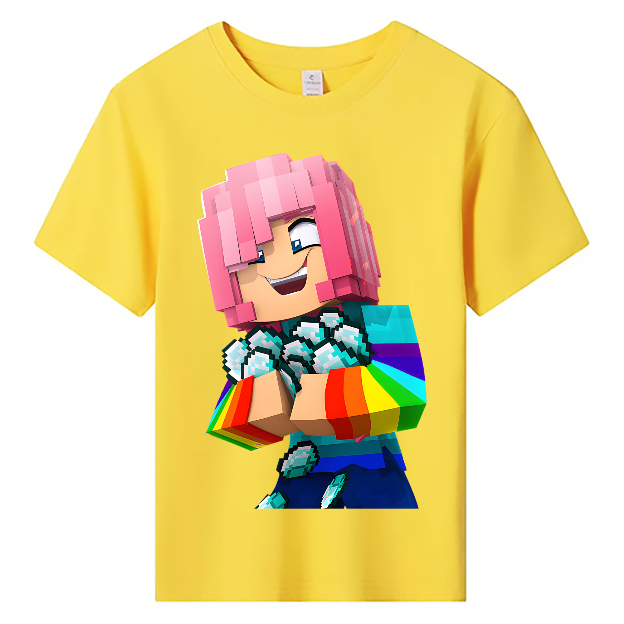 （画像用） マインクラフト ブロックの世界 Minecraft MC Block world 綿100％キッズTシャツ（フロントプリント）