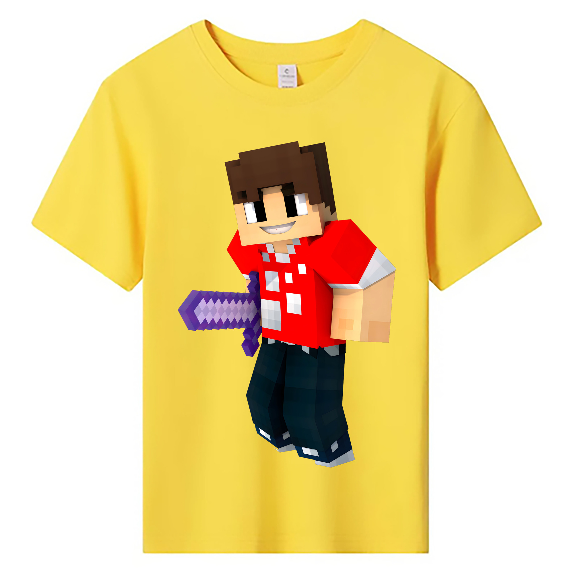 （画像用） マインクラフト ブロックの世界 Minecraft MC Block world 綿100％キッズTシャツ（フロントプリント）
