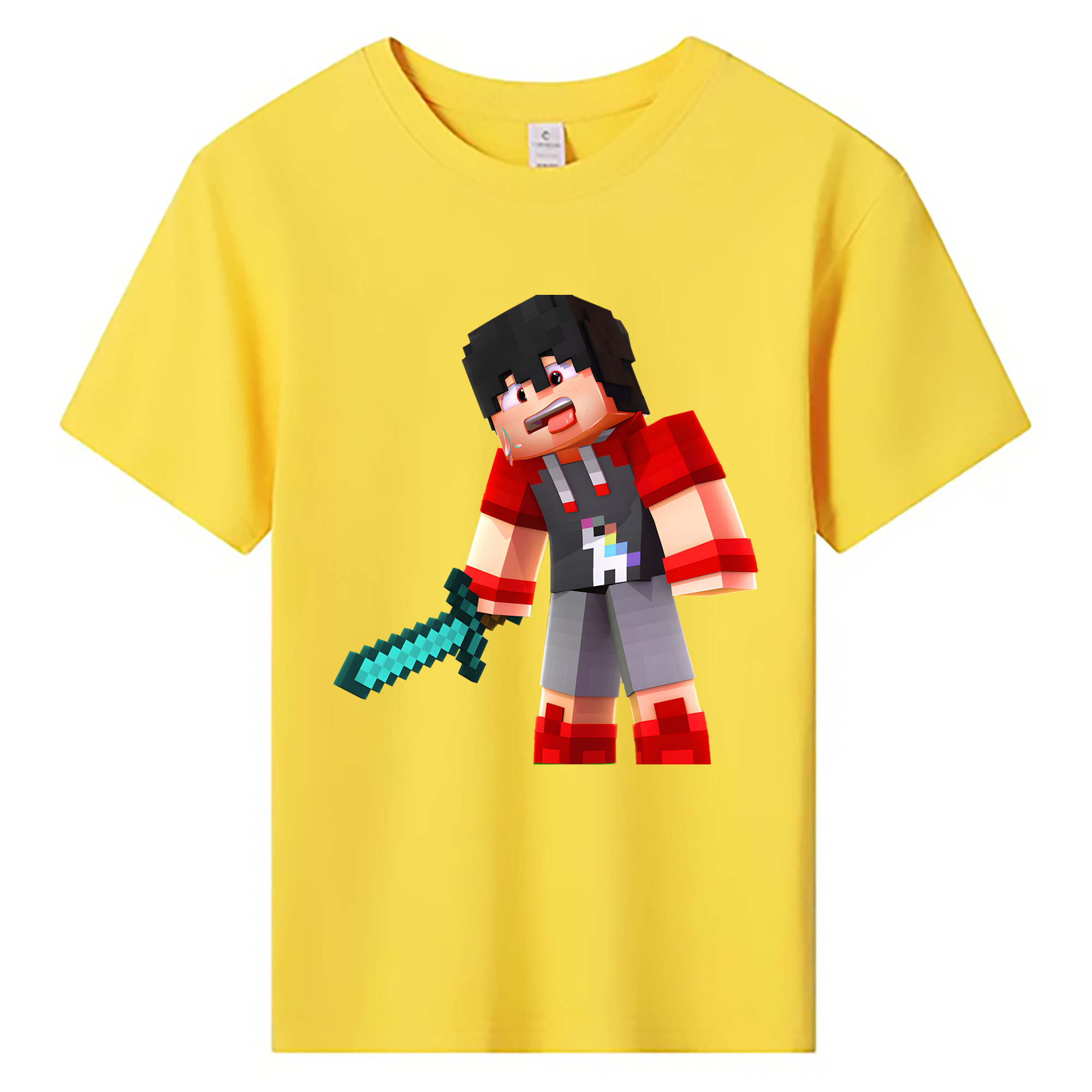 （画像用） マインクラフト ブロックの世界 Minecraft MC Block world 綿100％キッズTシャツ（フロントプリント）