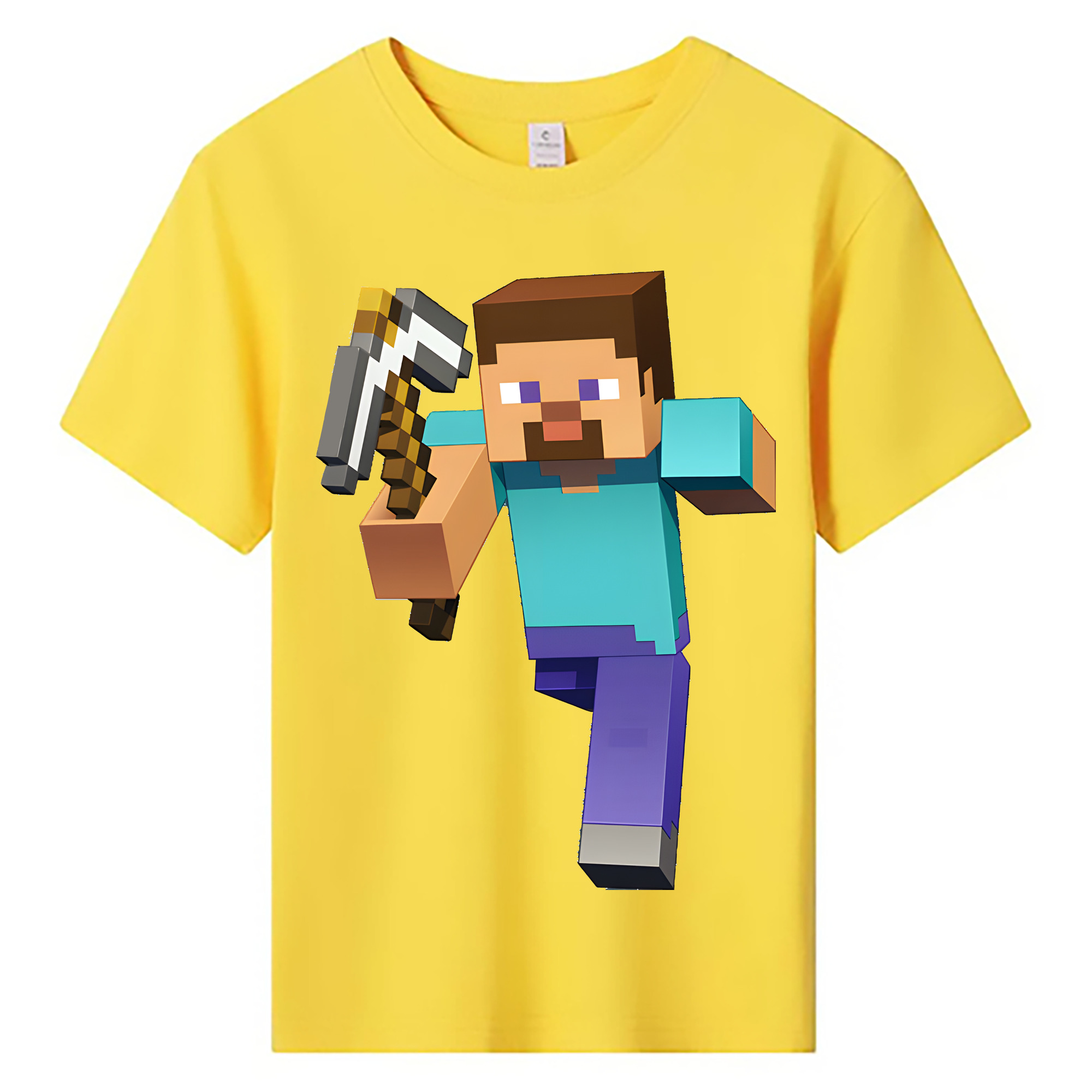 （画像用） マインクラフト ブロックの世界 Minecraft MC Block world 綿100％キッズTシャツ（フロントプリント）