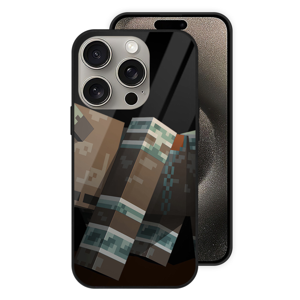 （画像用） マインクラフト ブロックの世界 Minecraft MC Block world 【iPhone15Pro対応】スマホケース 耐衝撃＆黄変防止 背面ガラス