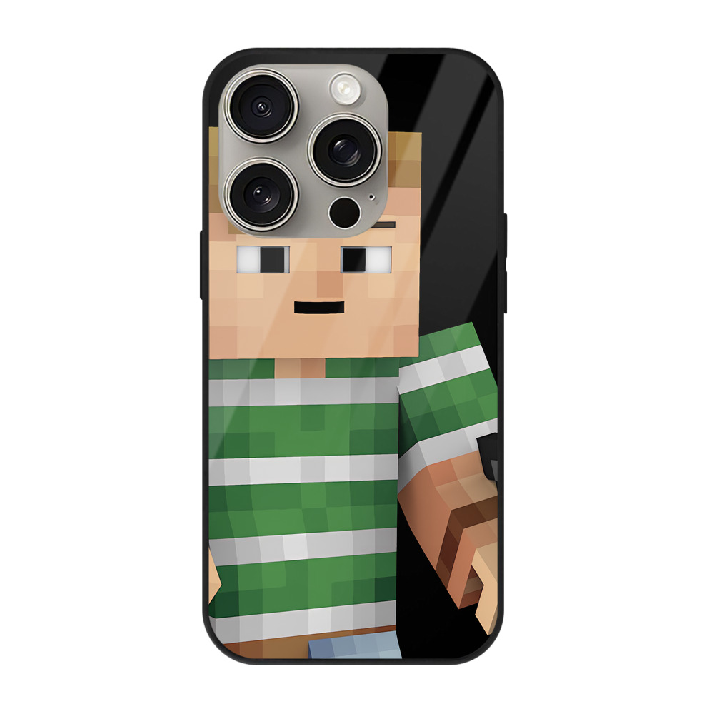 （画像用） マインクラフト ブロックの世界 Minecraft MC Block world 【iPhone15Pro対応】スマホケース 耐衝撃＆黄変防止 背面ガラス