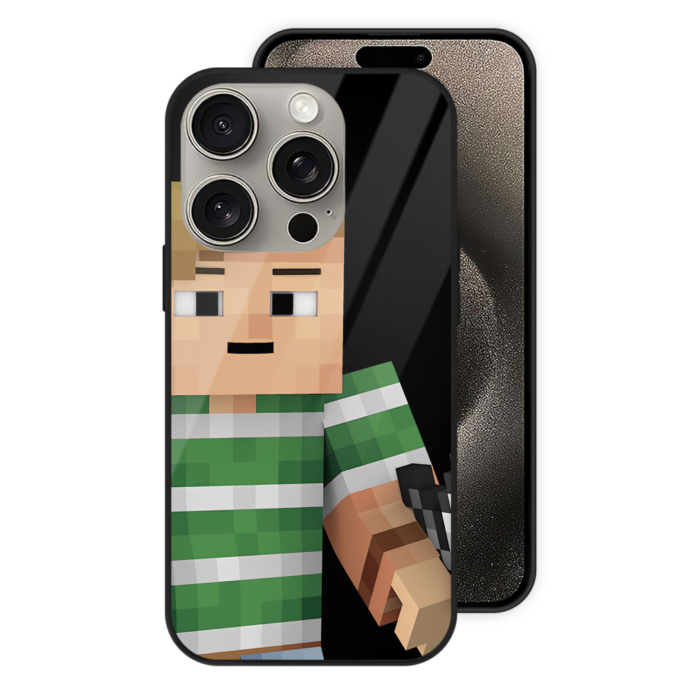 （画像用） マインクラフト ブロックの世界 Minecraft MC Block world 【iPhone15Pro対応】スマホケース 耐衝撃＆黄変防止 背面ガラス