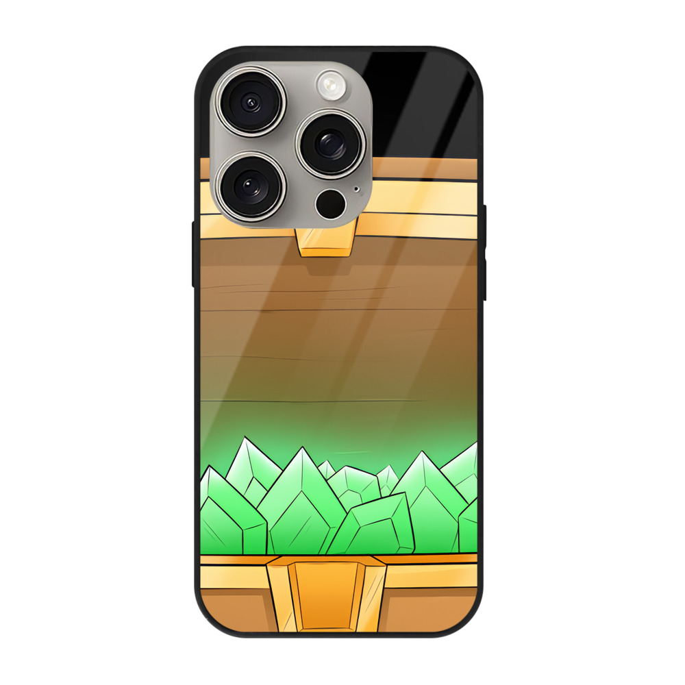 （画像用） マインクラフト ブロックの世界 Minecraft MC Block world 【iPhone15Pro対応】スマホケース 耐衝撃＆黄変防止 背面ガラス