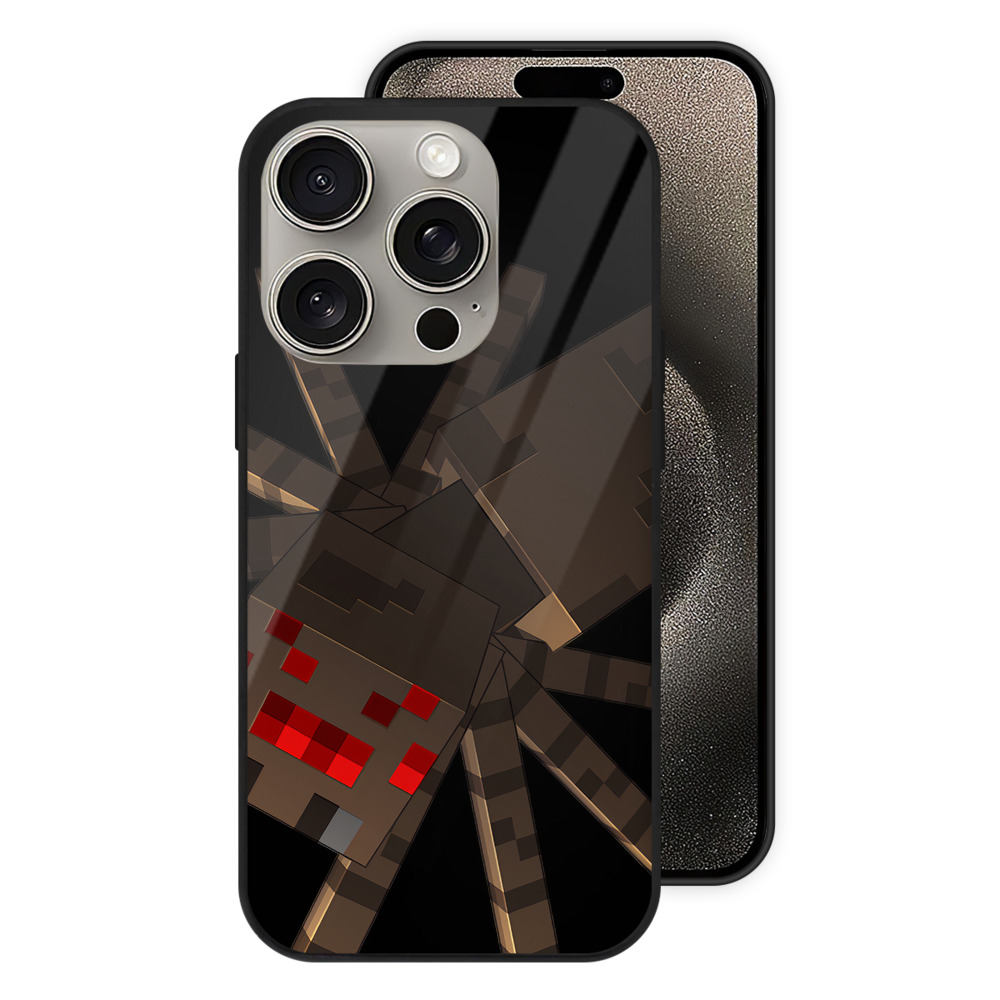 （画像用） マインクラフト ブロックの世界 Minecraft MC Block world 【iPhone15Pro対応】スマホケース 耐衝撃＆黄変防止 背面ガラス