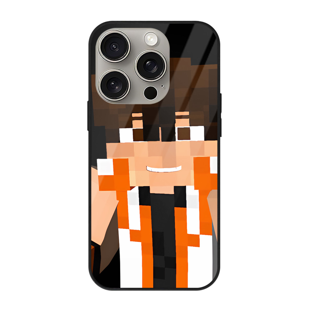 （画像用） マインクラフト ブロックの世界 Minecraft MC Block world 【iPhone15Pro対応】スマホケース 耐衝撃＆黄変防止 背面ガラス