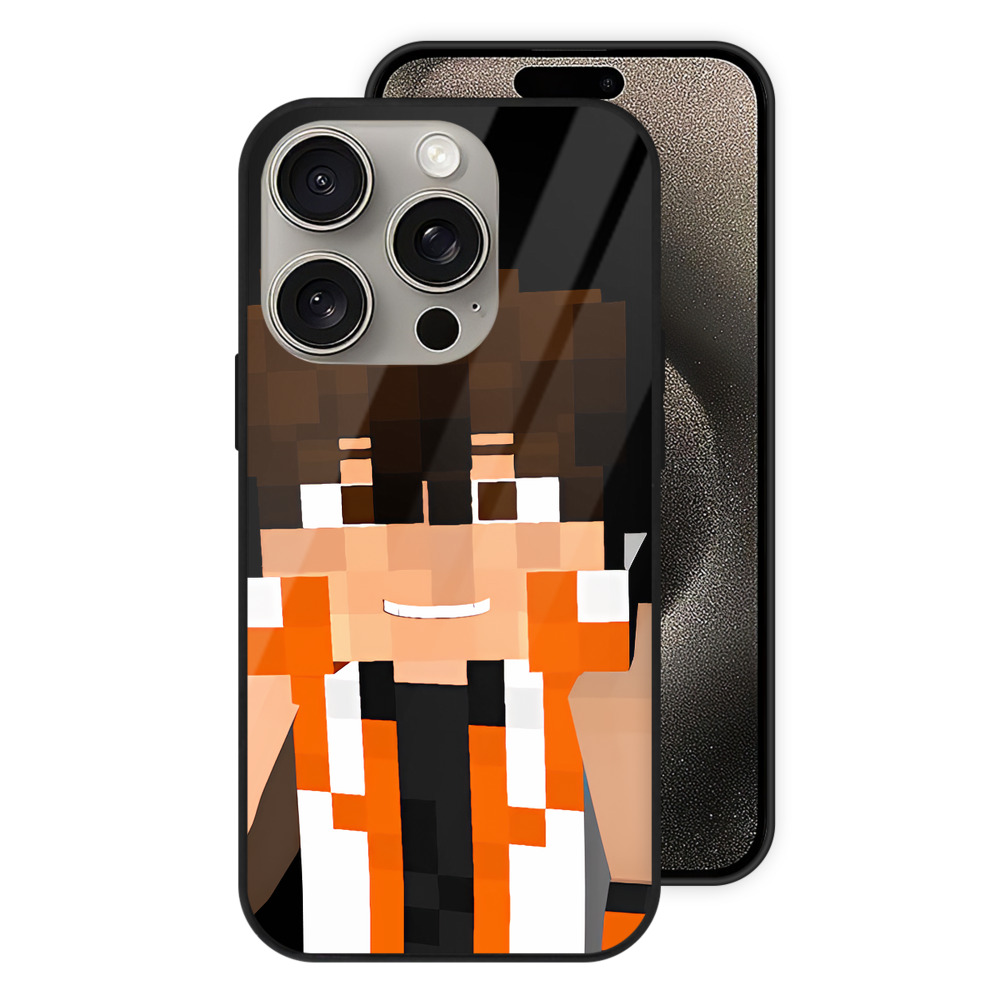 （画像用） マインクラフト ブロックの世界 Minecraft MC Block world 【iPhone15Pro対応】スマホケース 耐衝撃＆黄変防止 背面ガラス
