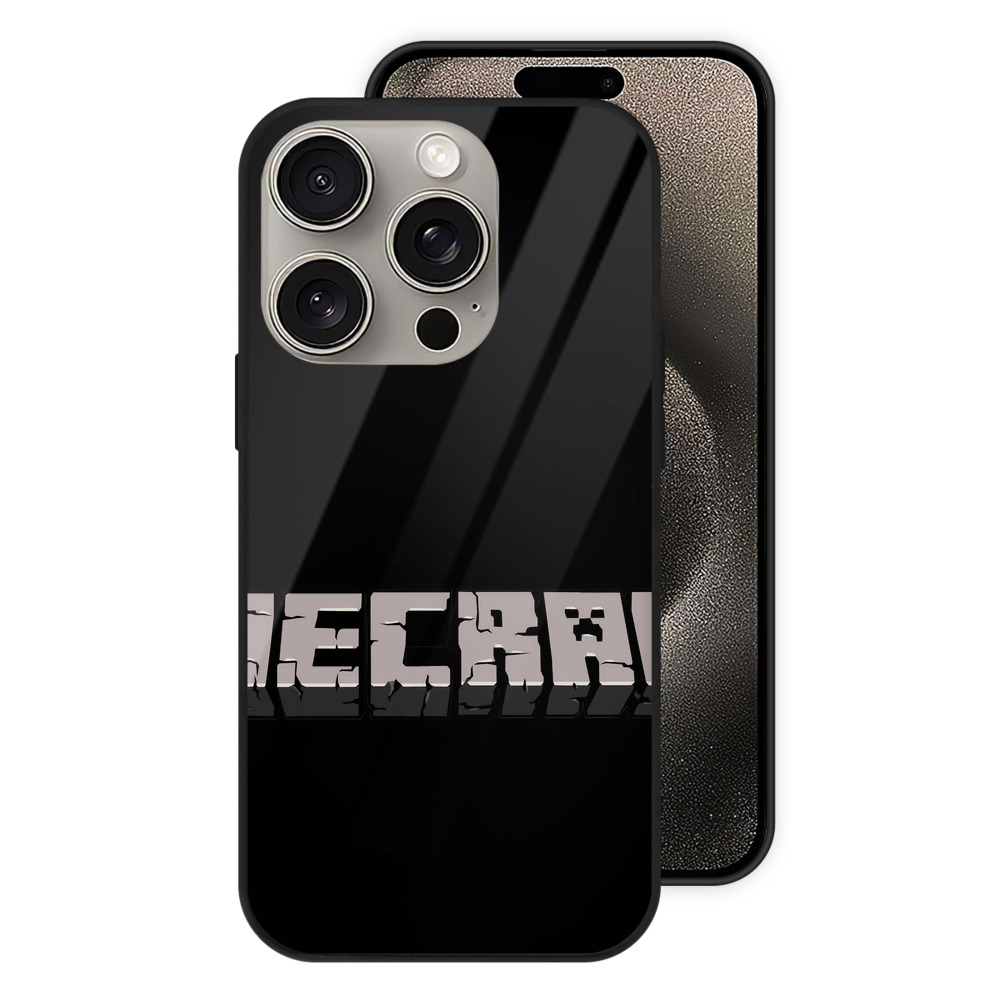 （画像用） マインクラフト ブロックの世界 Minecraft MC Block world 【iPhone15Pro対応】スマホケース 耐衝撃＆黄変防止 背面ガラス