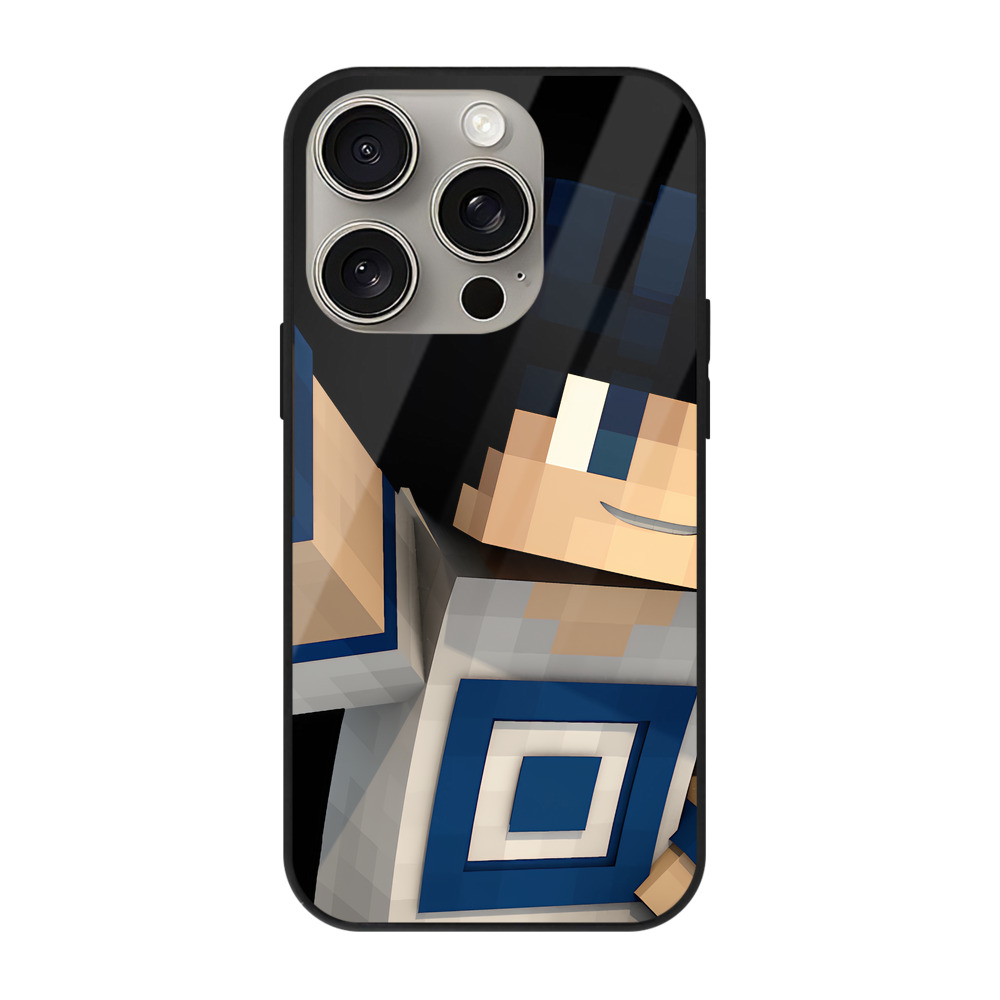 （画像用） マインクラフト ブロックの世界 Minecraft MC Block world 【iPhone15Pro対応】スマホケース 耐衝撃＆黄変防止 背面ガラス