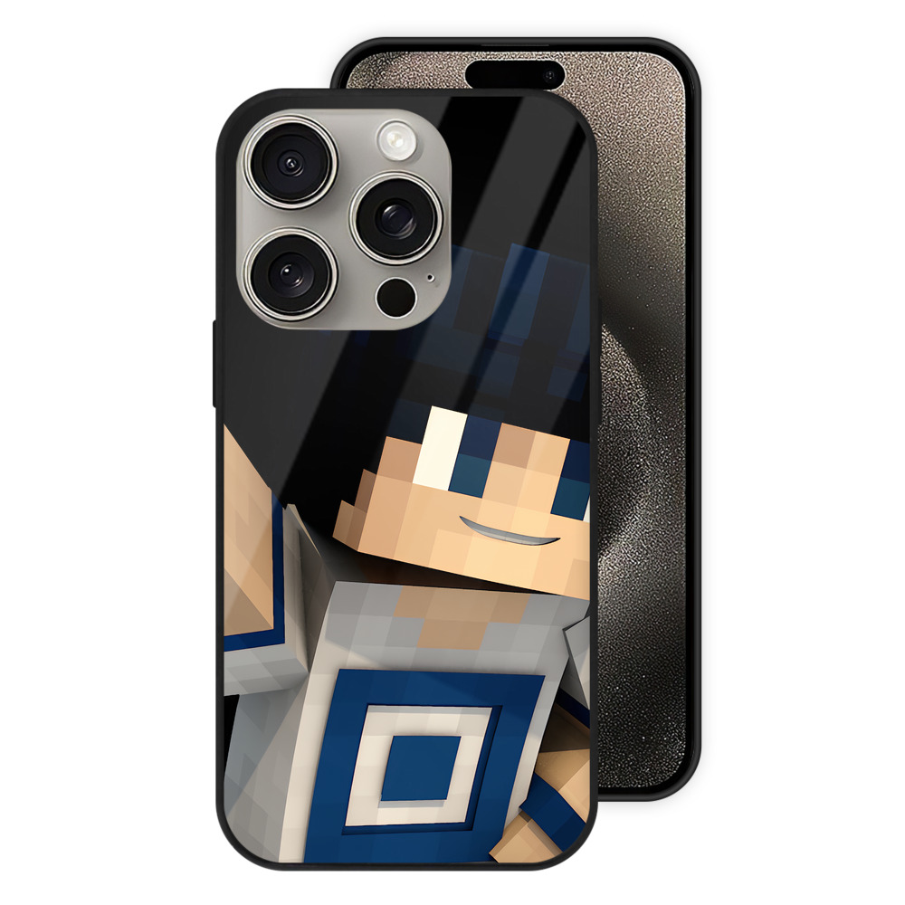 （画像用） マインクラフト ブロックの世界 Minecraft MC Block world 【iPhone15Pro対応】スマホケース 耐衝撃＆黄変防止 背面ガラス