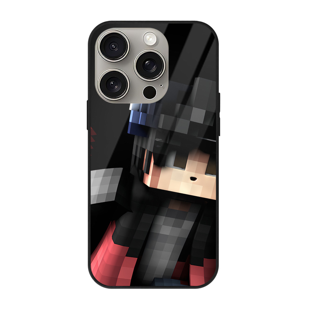 （画像用） マインクラフト ブロックの世界 Minecraft MC Block world 【iPhone15Pro対応】スマホケース 耐衝撃＆黄変防止 背面ガラス