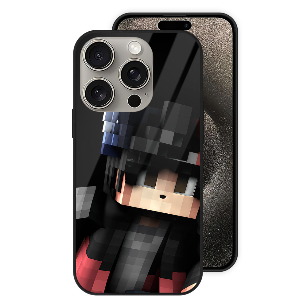 （画像用） マインクラフト ブロックの世界 Minecraft MC Block world 【iPhone15Pro対応】スマホケース 耐衝撃＆黄変防止 背面ガラス