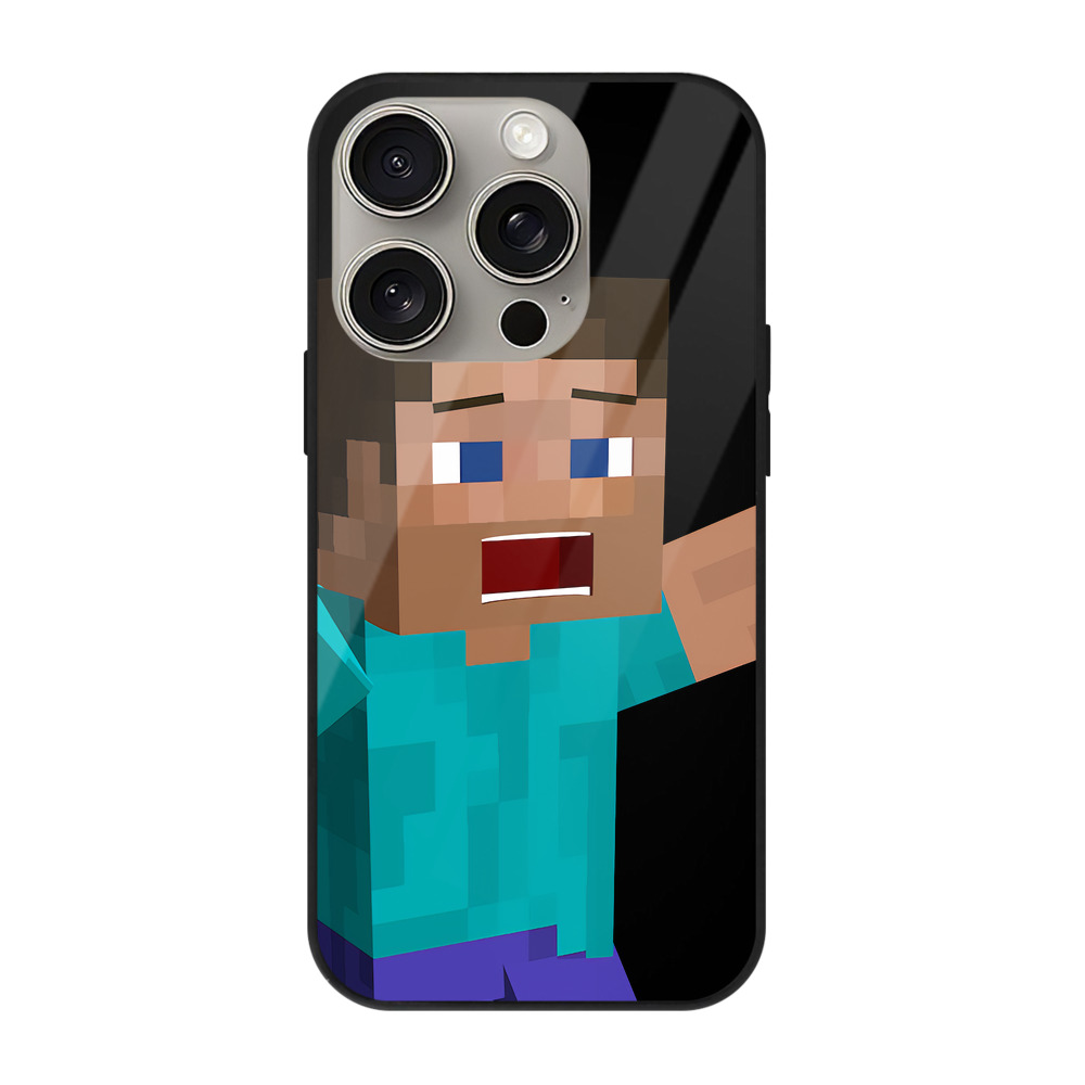 （画像用） マインクラフト ブロックの世界 Minecraft MC Block world 【iPhone15Pro対応】スマホケース 耐衝撃＆黄変防止 背面ガラス