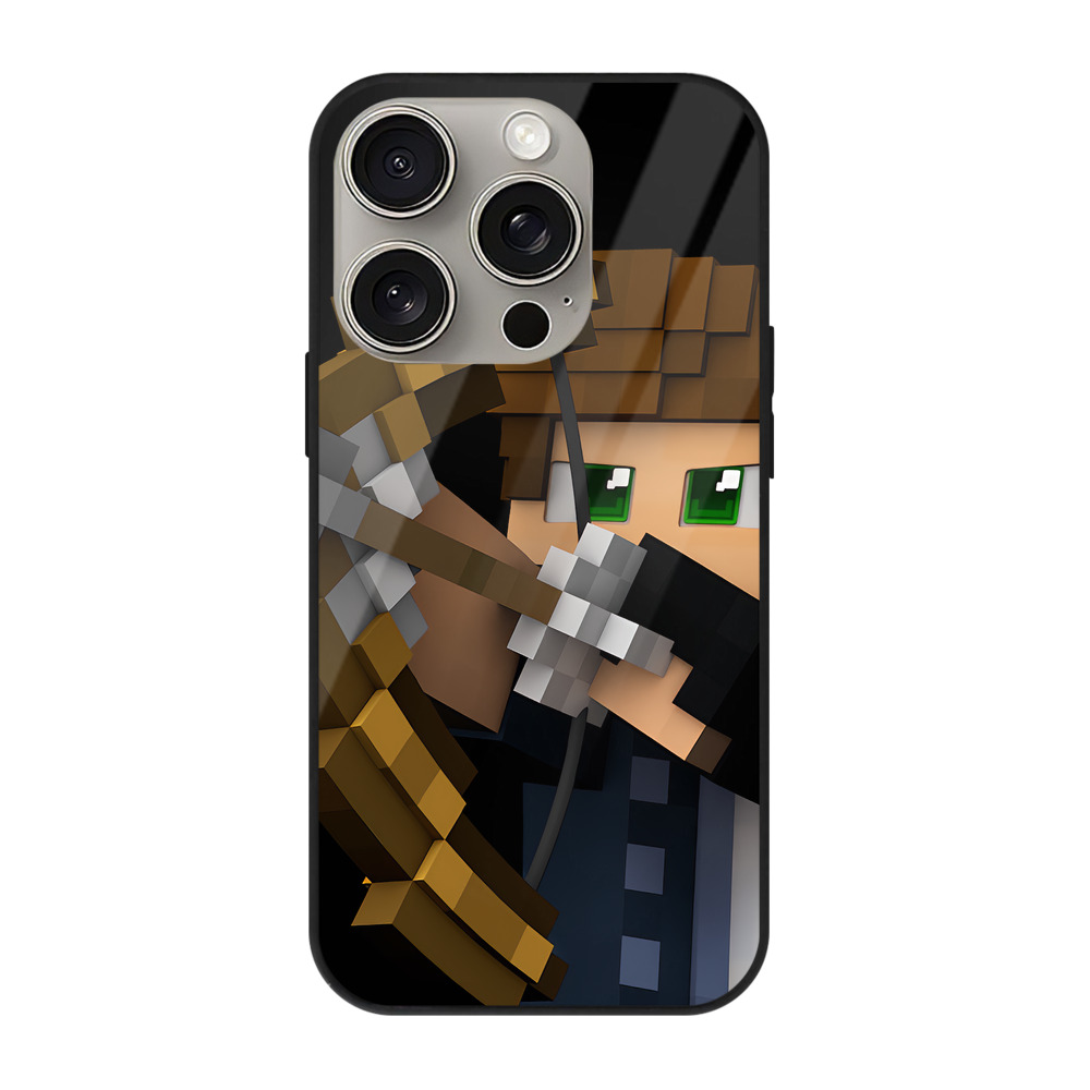 （画像用） マインクラフト ブロックの世界 Minecraft MC Block world 【iPhone15Pro対応】スマホケース 耐衝撃＆黄変防止 背面ガラス