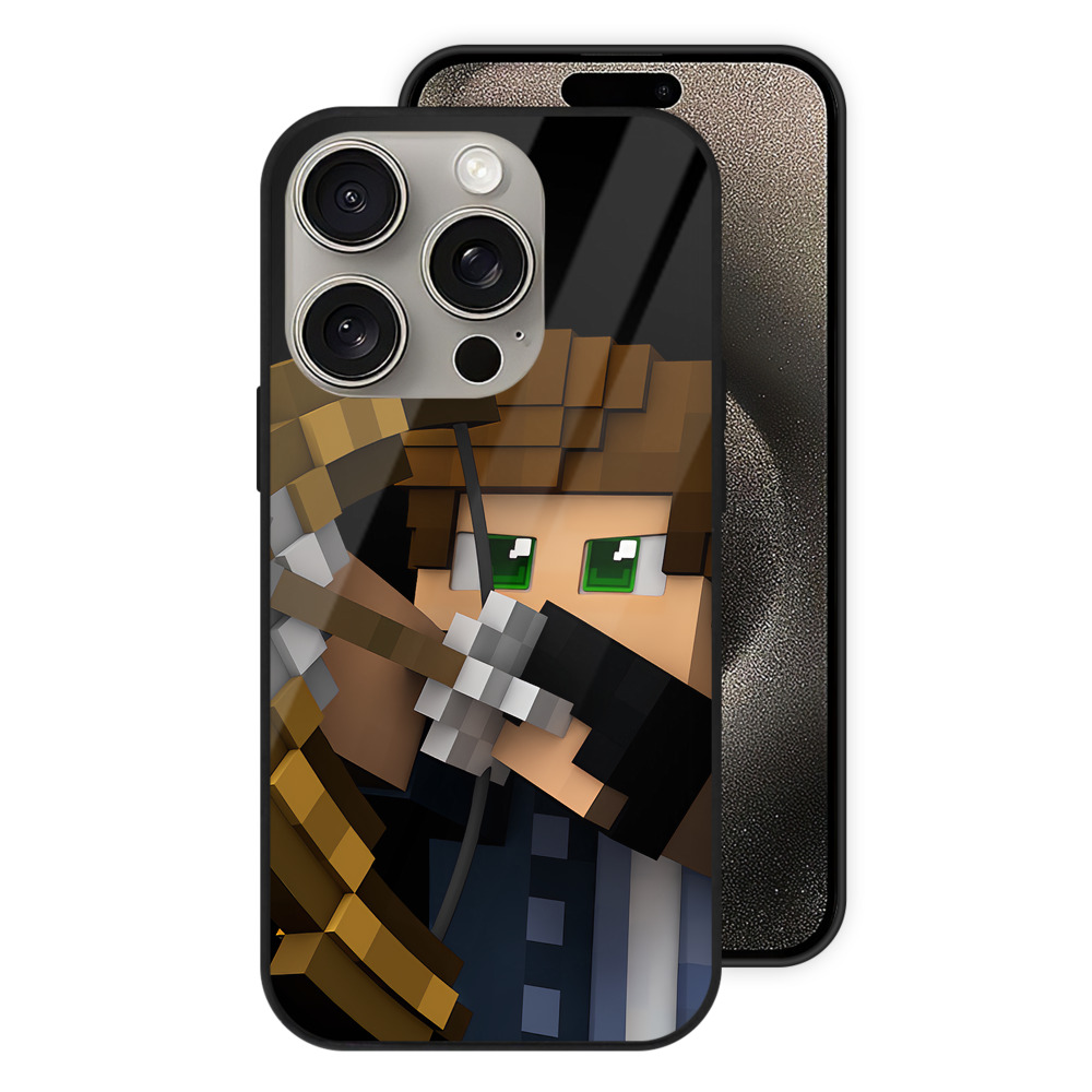 （画像用） マインクラフト ブロックの世界 Minecraft MC Block world 【iPhone15Pro対応】スマホケース 耐衝撃＆黄変防止 背面ガラス