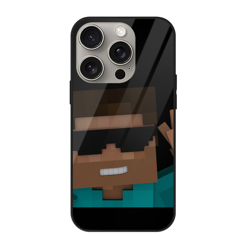 （画像用） マインクラフト ブロックの世界 Minecraft MC Block world 【iPhone15Pro対応】スマホケース 耐衝撃＆黄変防止 背面ガラス