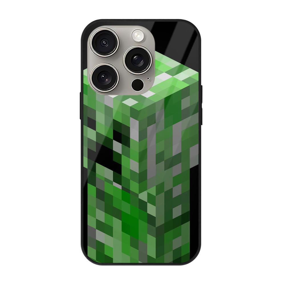 （画像用） マインクラフト ブロックの世界 Minecraft MC Block world 【iPhone15Pro対応】スマホケース 耐衝撃＆黄変防止 背面ガラス