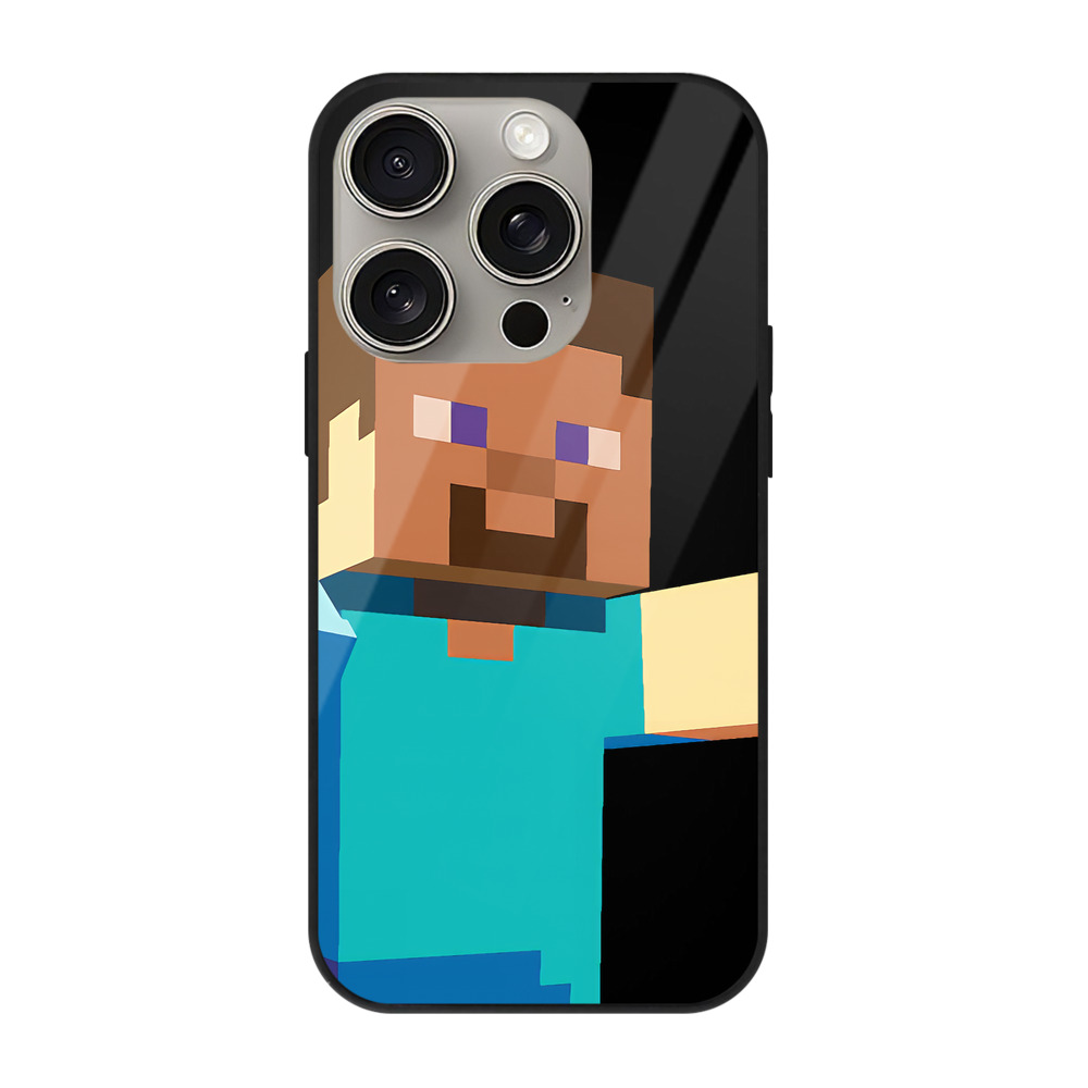 （画像用） マインクラフト ブロックの世界 Minecraft MC Block world 【iPhone15Pro対応】スマホケース 耐衝撃＆黄変防止 背面ガラス