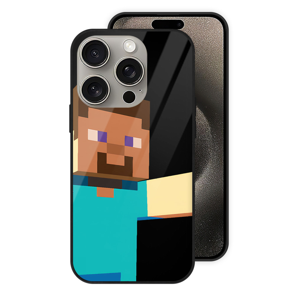 （画像用） マインクラフト ブロックの世界 Minecraft MC Block world 【iPhone15Pro対応】スマホケース 耐衝撃＆黄変防止 背面ガラス