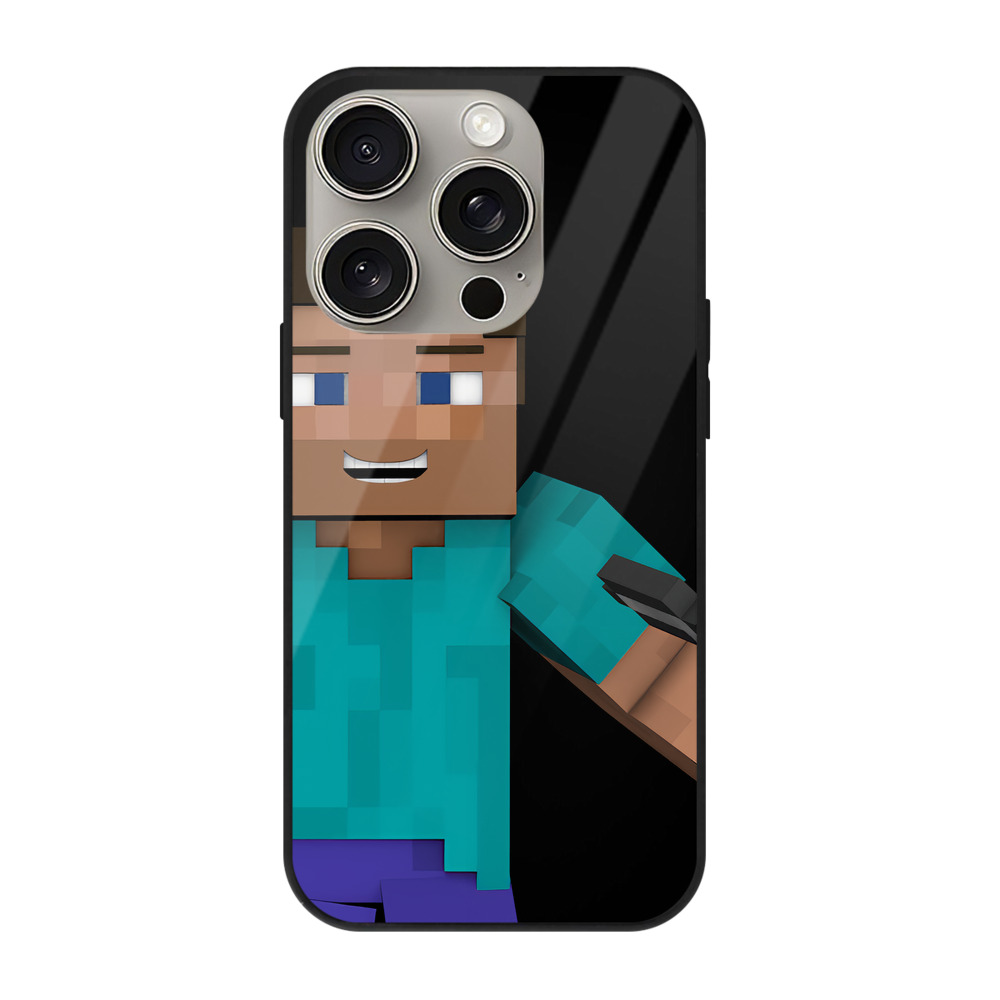 （画像用） マインクラフト ブロックの世界 Minecraft MC Block world 【iPhone15Pro対応】スマホケース 耐衝撃＆黄変防止 背面ガラス