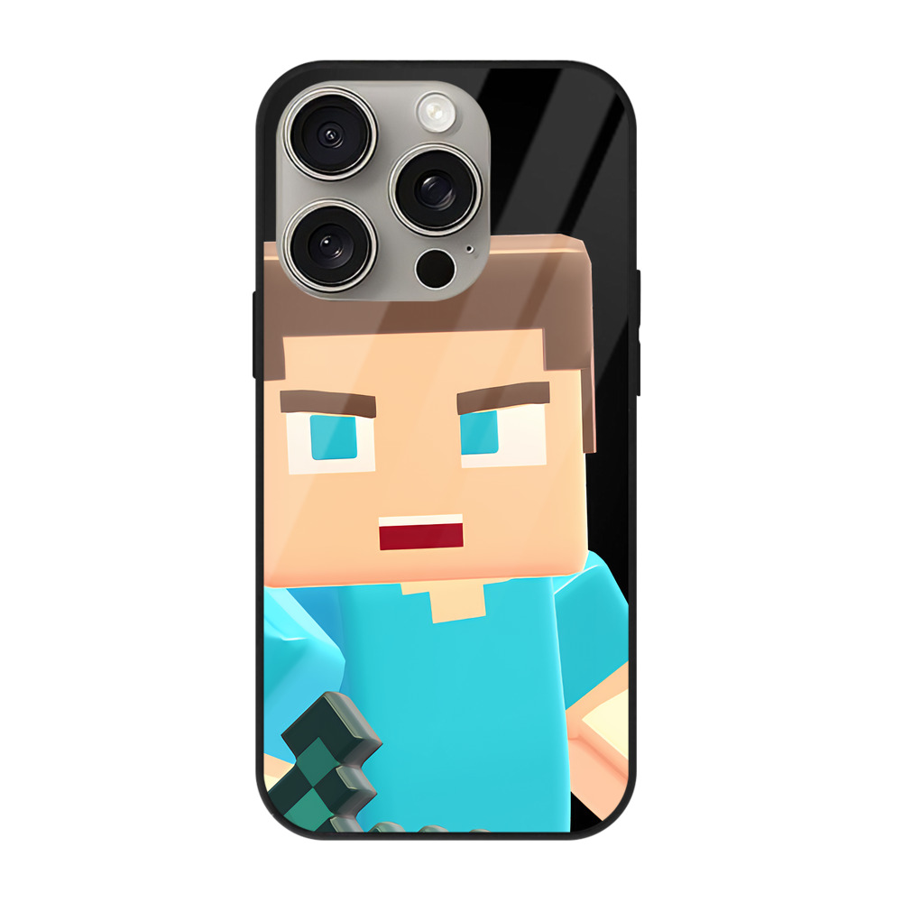 （画像用） マインクラフト ブロックの世界 Minecraft MC Block world 【iPhone15Pro対応】スマホケース 耐衝撃＆黄変防止 背面ガラス