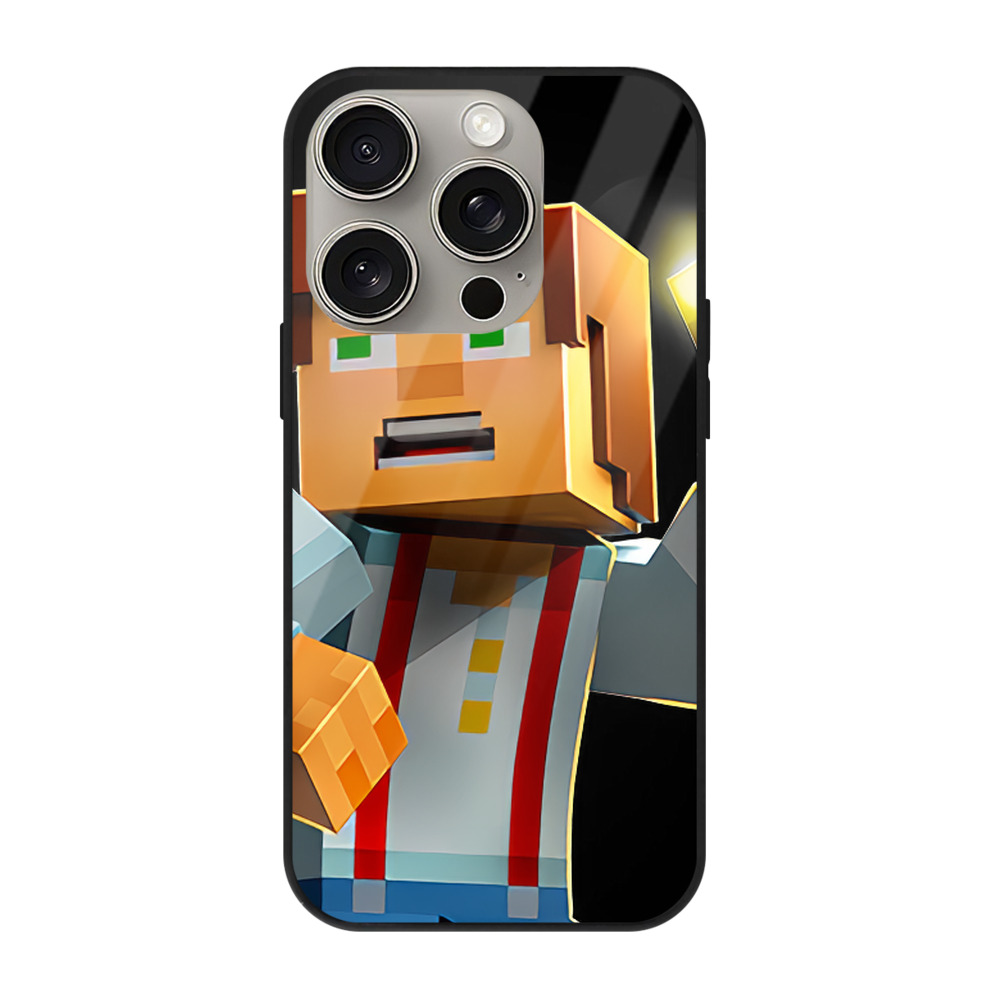 （画像用） マインクラフト ブロックの世界 Minecraft MC Block world 【iPhone15Pro対応】スマホケース 耐衝撃＆黄変防止 背面ガラス