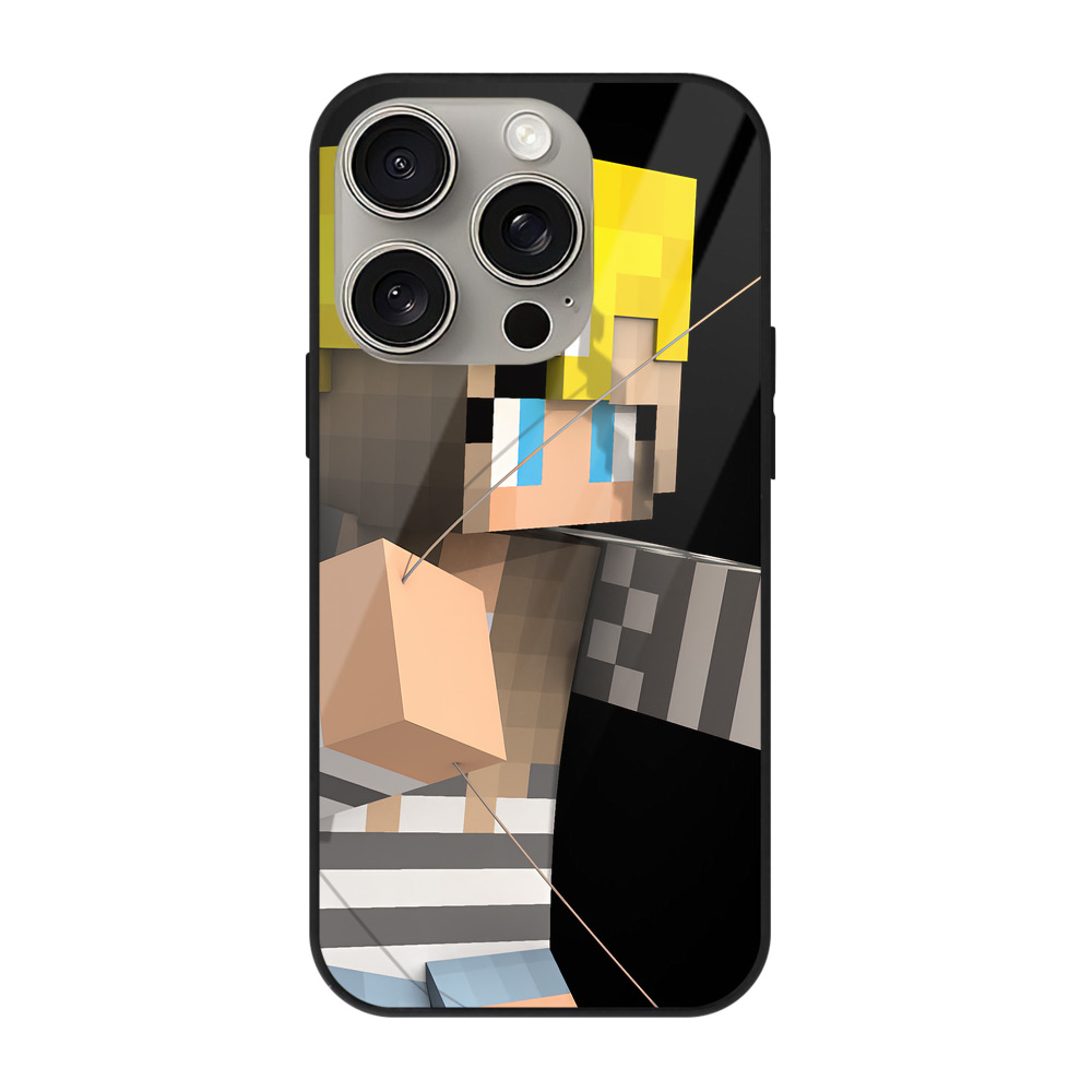 （画像用） マインクラフト ブロックの世界 Minecraft MC Block world 【iPhone15Pro対応】スマホケース 耐衝撃＆黄変防止 背面ガラス