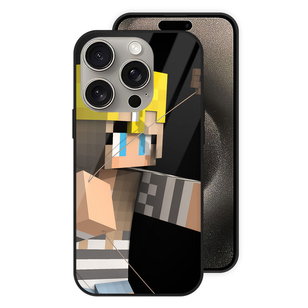 （画像用） マインクラフト ブロックの世界 Minecraft MC Block world 【iPhone15Pro対応】スマホケース 耐衝撃＆黄変防止 背面ガラス