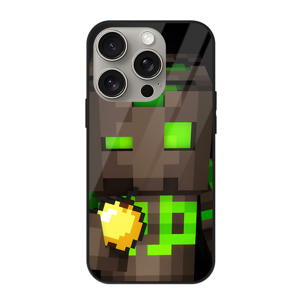（画像用） マインクラフト ブロックの世界 Minecraft MC Block world 【iPhone15Pro対応】スマホケース 耐衝撃＆黄変防止 背面ガラス