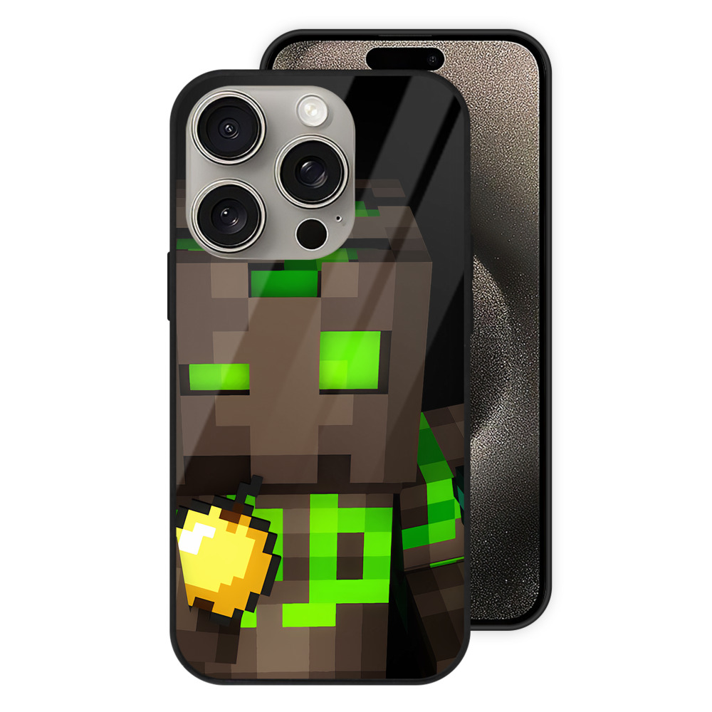 （画像用） マインクラフト ブロックの世界 Minecraft MC Block world 【iPhone15Pro対応】スマホケース 耐衝撃＆黄変防止 背面ガラス