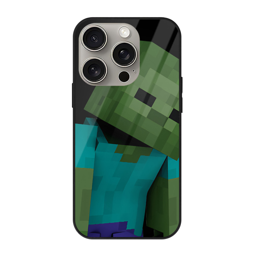 （画像用） マインクラフト ブロックの世界 Minecraft MC Block world 【iPhone15Pro対応】スマホケース 耐衝撃＆黄変防止 背面ガラス