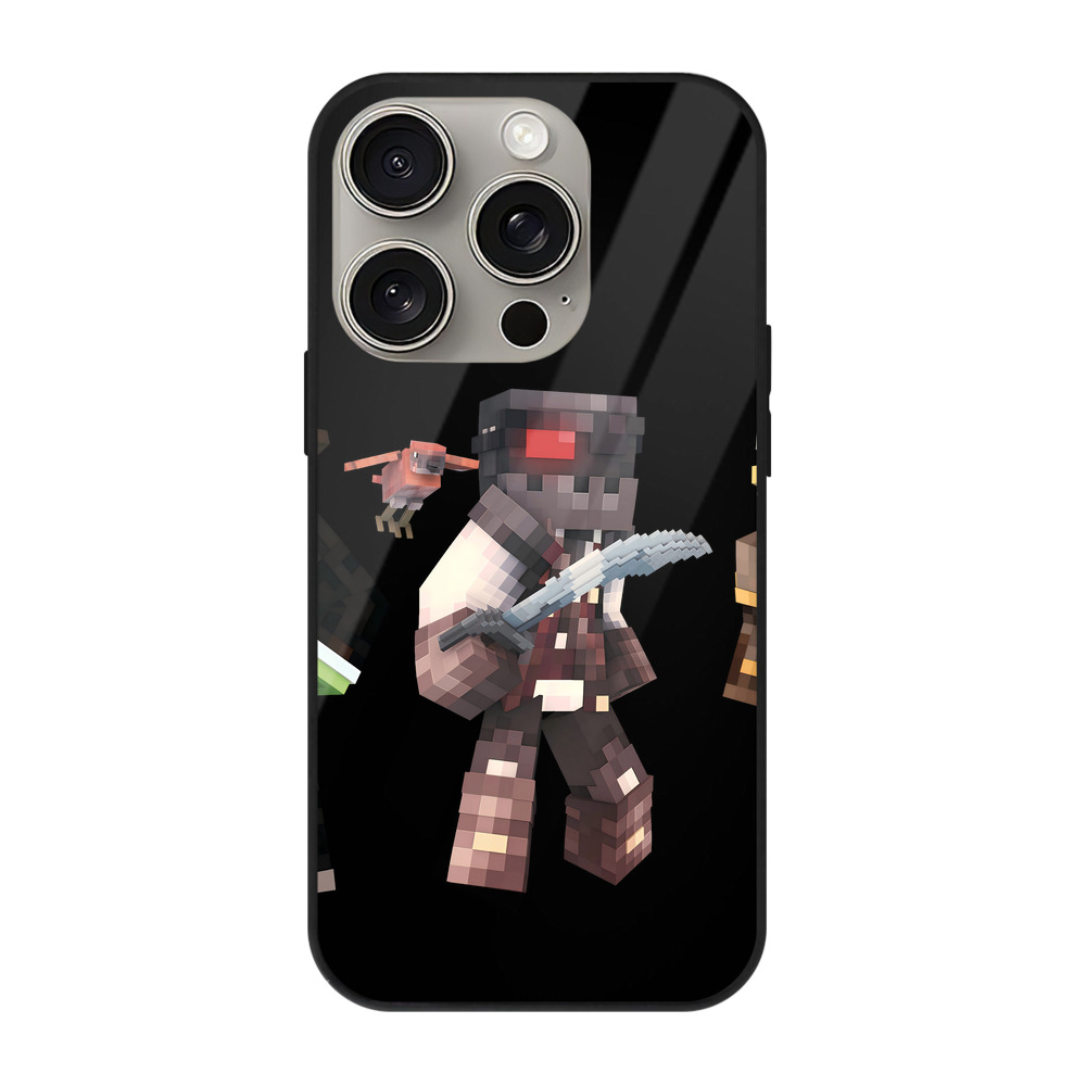 （画像用） マインクラフト ブロックの世界 Minecraft MC Block world 【iPhone15Pro対応】スマホケース 耐衝撃＆黄変防止 背面ガラス