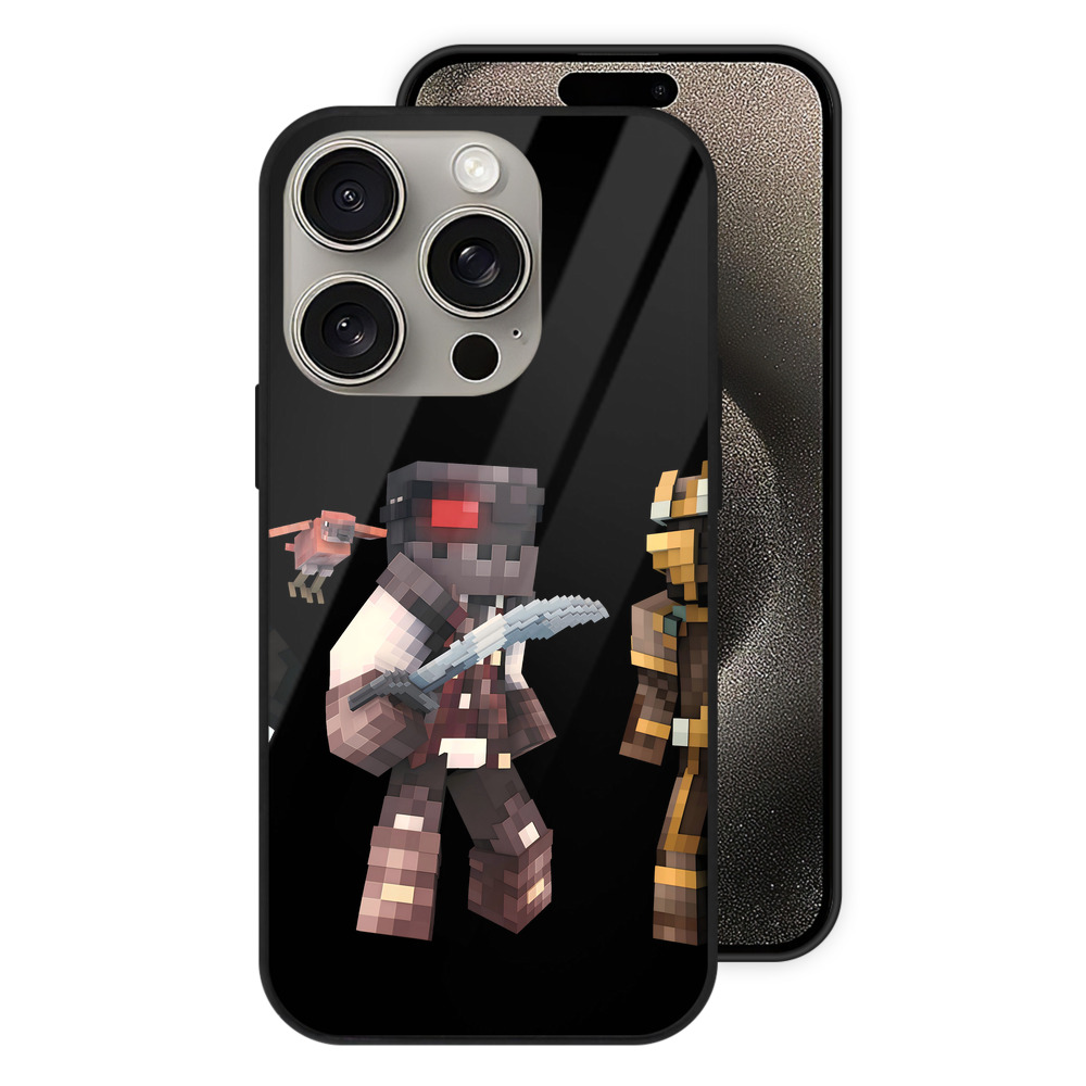 （画像用） マインクラフト ブロックの世界 Minecraft MC Block world 【iPhone15Pro対応】スマホケース 耐衝撃＆黄変防止 背面ガラス