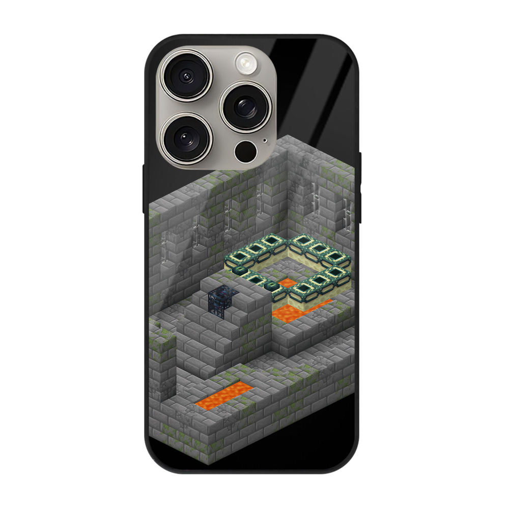 （画像用） マインクラフト ブロックの世界 Minecraft MC Block world 【iPhone15Pro対応】スマホケース 耐衝撃＆黄変防止 背面ガラス