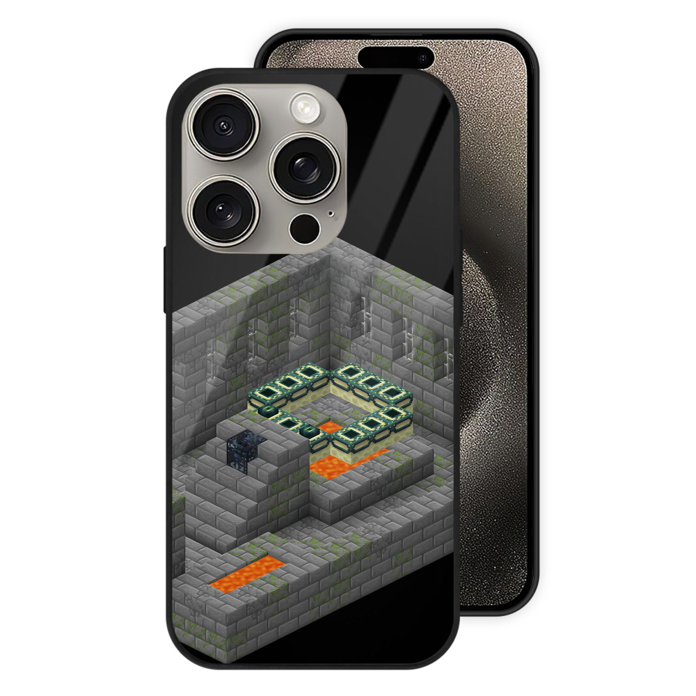 （画像用） マインクラフト ブロックの世界 Minecraft MC Block world 【iPhone15Pro対応】スマホケース 耐衝撃＆黄変防止 背面ガラス