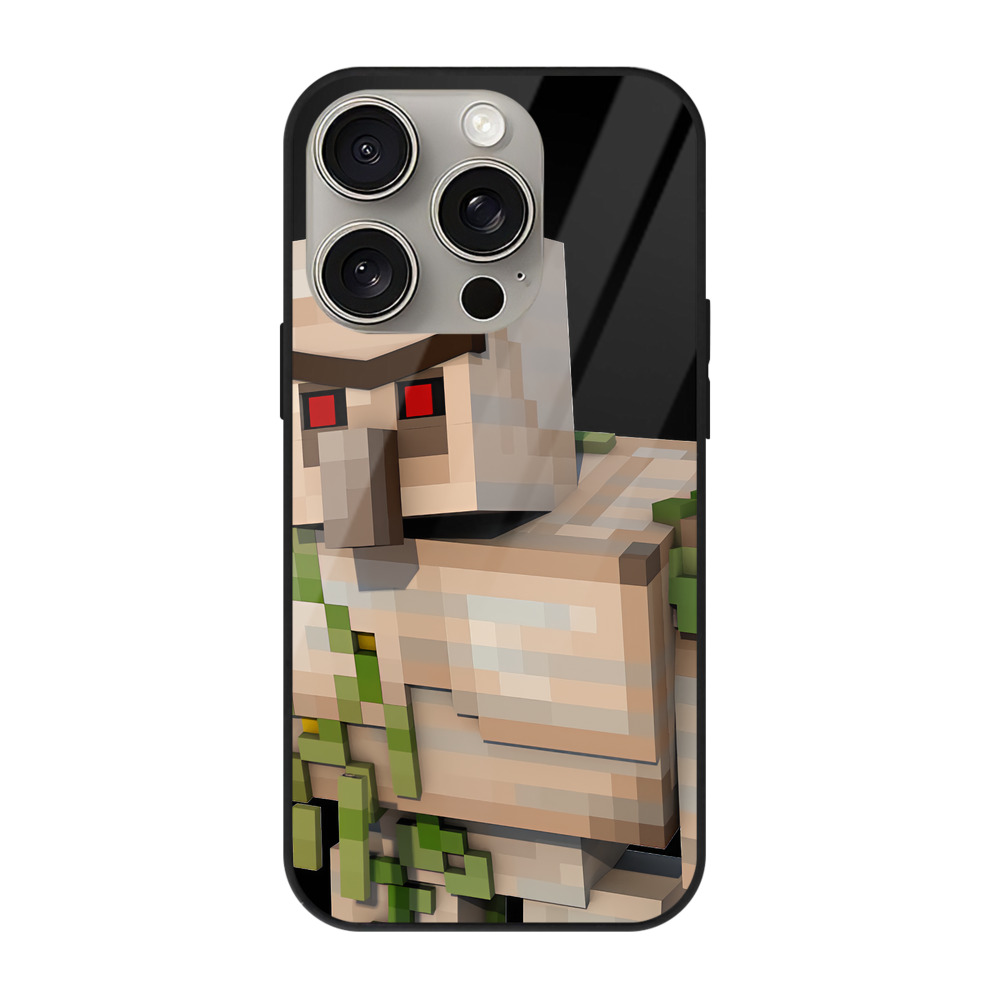 （画像用） マインクラフト ブロックの世界 Minecraft MC Block world 【iPhone15Pro対応】スマホケース 耐衝撃＆黄変防止 背面ガラス