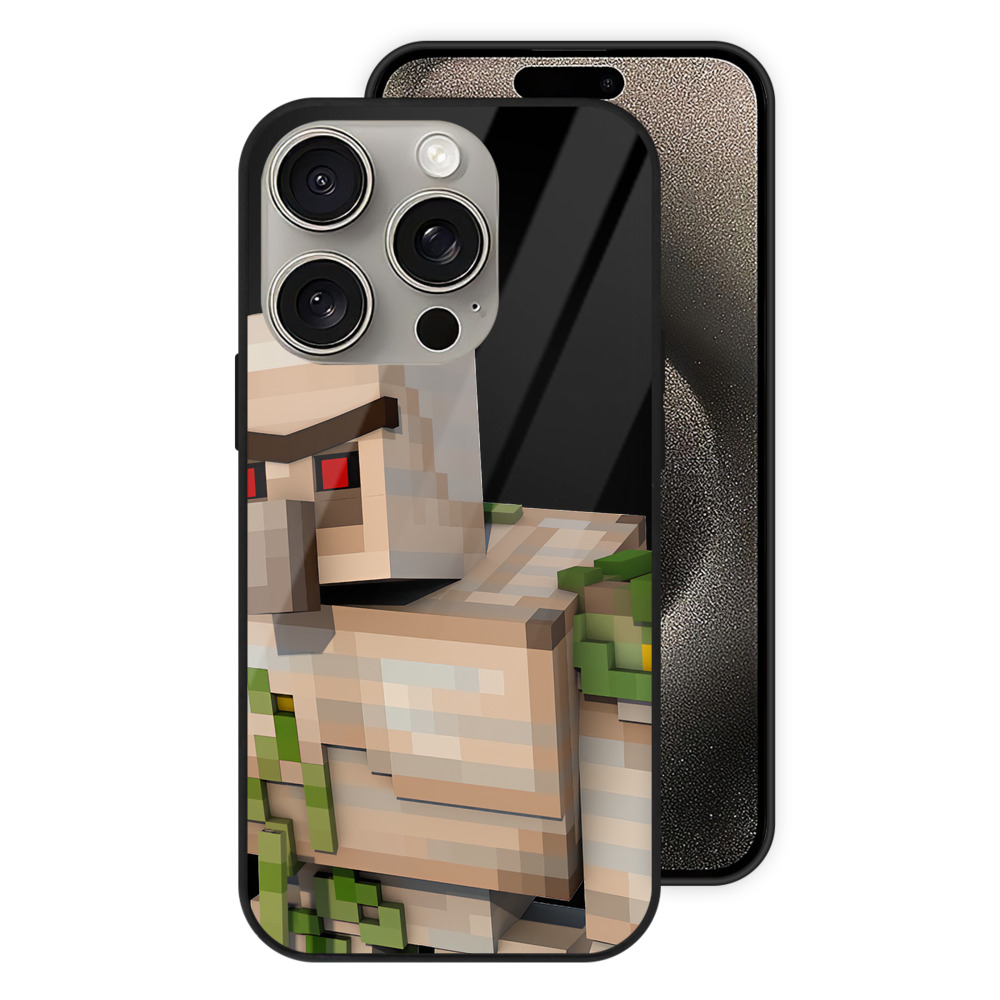 （画像用） マインクラフト ブロックの世界 Minecraft MC Block world 【iPhone15Pro対応】スマホケース 耐衝撃＆黄変防止 背面ガラス
