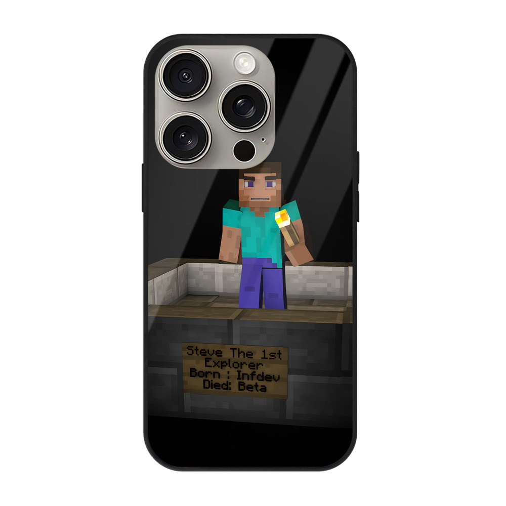 （画像用） マインクラフト ブロックの世界 Minecraft MC Block world 【iPhone15Pro対応】スマホケース 耐衝撃＆黄変防止 背面ガラス