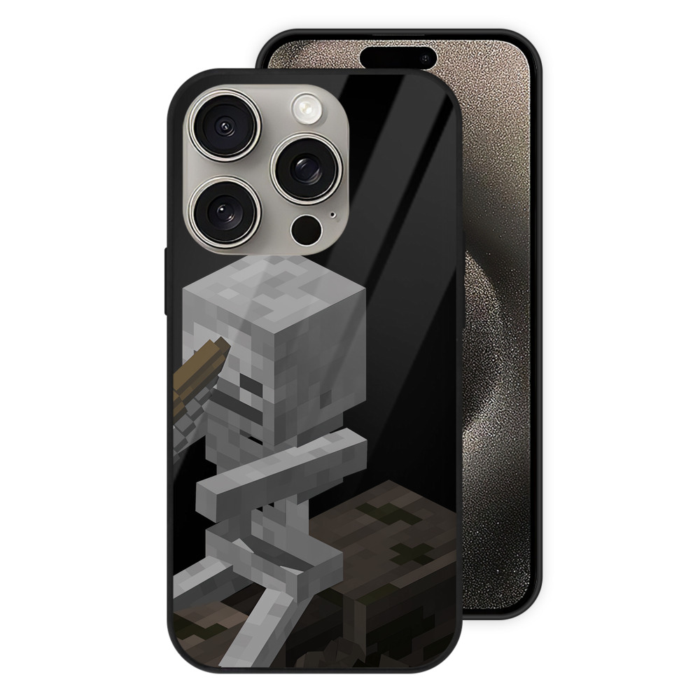 （画像用） マインクラフト ブロックの世界 Minecraft MC Block world 【iPhone15Pro対応】スマホケース 耐衝撃＆黄変防止 背面ガラス