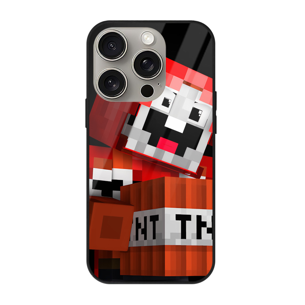 （画像用） マインクラフト ブロックの世界 Minecraft MC Block world 【iPhone15Pro対応】スマホケース 耐衝撃＆黄変防止 背面ガラス