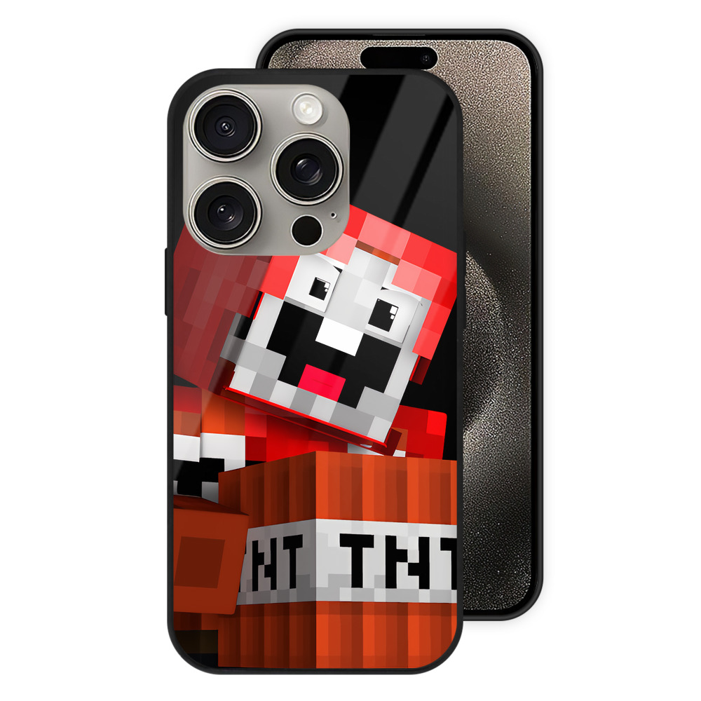 （画像用） マインクラフト ブロックの世界 Minecraft MC Block world 【iPhone15Pro対応】スマホケース 耐衝撃＆黄変防止 背面ガラス