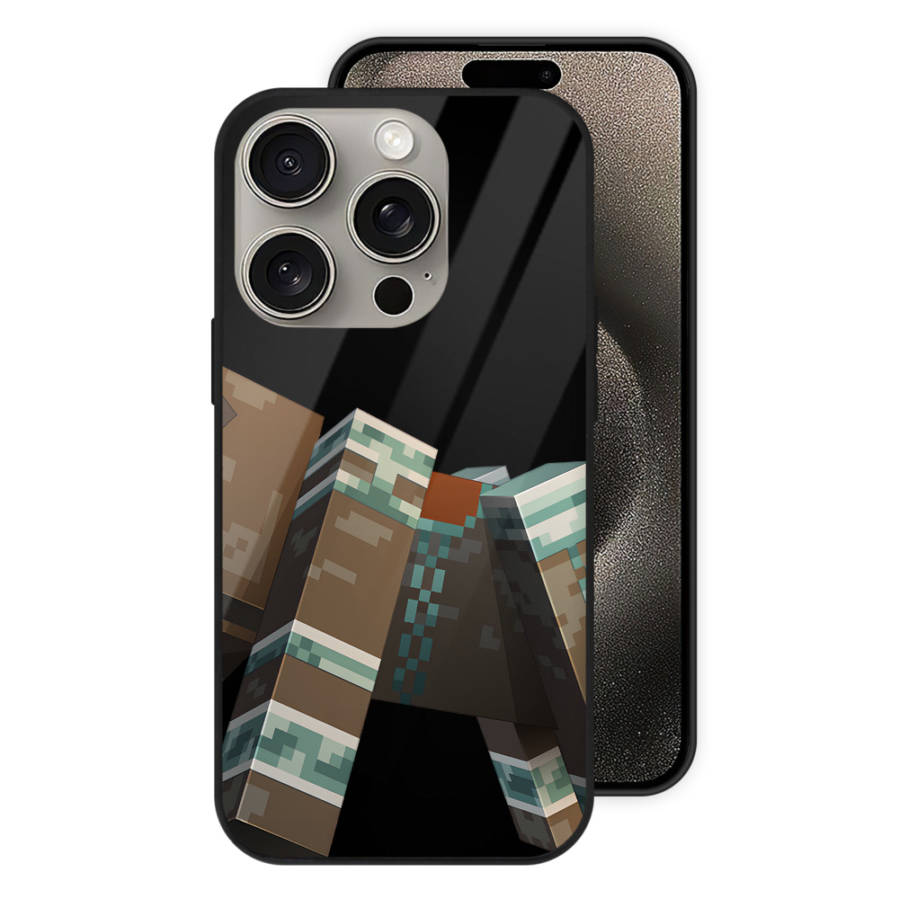 （画像用） マインクラフト ブロックの世界 Minecraft MC Block world 【iPhone15Pro対応】スマホケース 耐衝撃＆黄変防止 背面ガラス