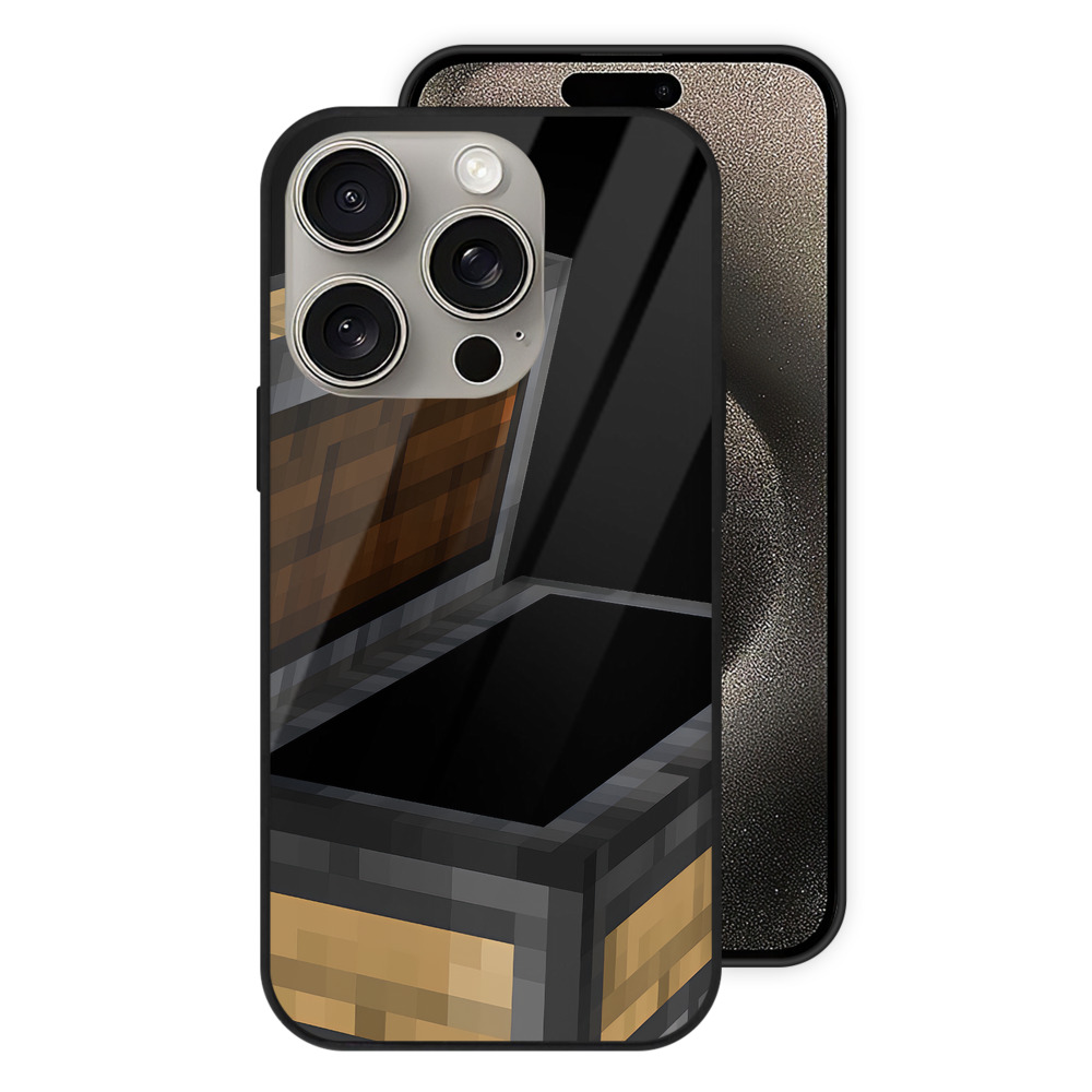 （画像用） マインクラフト ブロックの世界 Minecraft MC Block world 【iPhone15Pro対応】スマホケース 耐衝撃＆黄変防止 背面ガラス